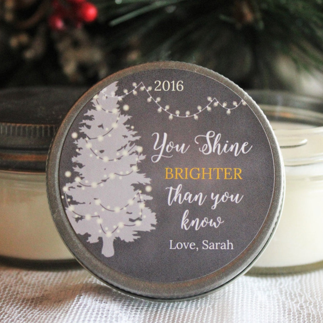 Holiday Candle Favor / Gold & Silver Christmas / Personalized 4 oz. Soy Candle Favors / Personalized Holiday Gift / Christmas Party Favor