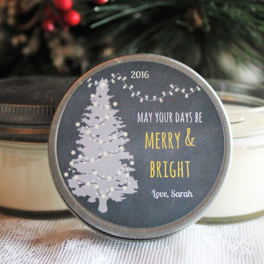 Holiday Candle Favor / Gold & Silver Christmas / Personalized 4 oz. Soy Candle Favors / Personalized Holiday Gift / Christmas Party Favor