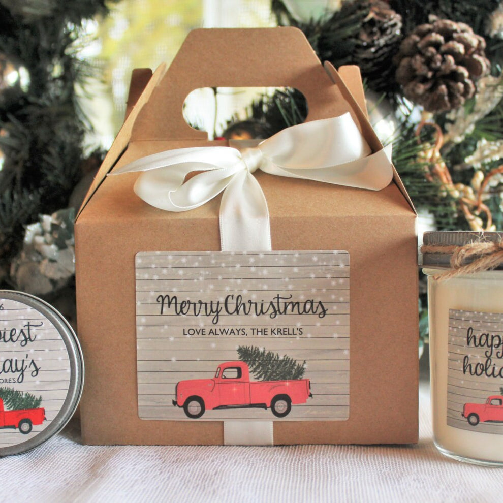 Christmas Gift Box / Red Truck / Holiday Candle Gift Box / Rustic Christmas Gift / Personalized Christmas Gift / Gift For Her / Gift For Him