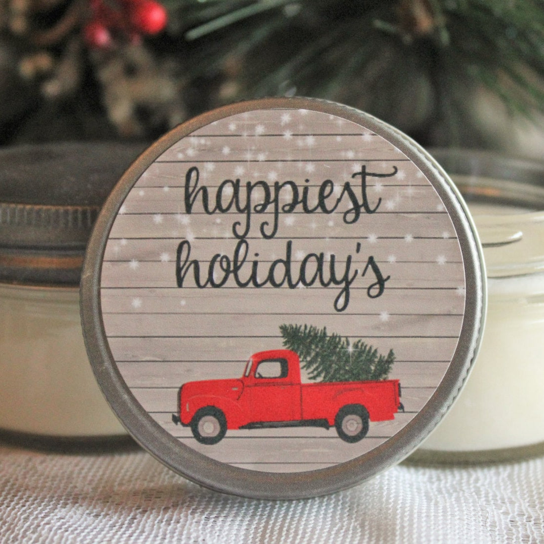 Personalized 4 oz. Red Truck Christmas Candle / Christmas Candle Favor / Rustic Christmas Gift / Christmas Party Favor / Holiday Favor