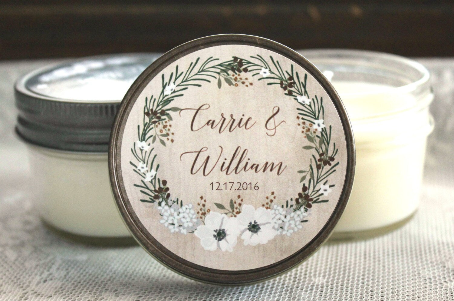 Personalized 4oz Wedding Favor Candles / Bridal Shower Favor / Wreath Favor Favor / Rustic Favor / Burgundy Wedding Favor/Personalized Favor