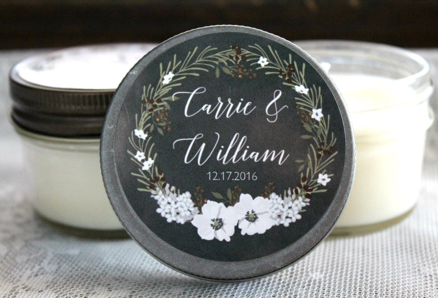 Personalized 4oz Wedding Favor Candles / Bridal Shower Favor / Wreath Favor Favor / Rustic Favor / Burgundy Wedding Favor/Personalized Favor