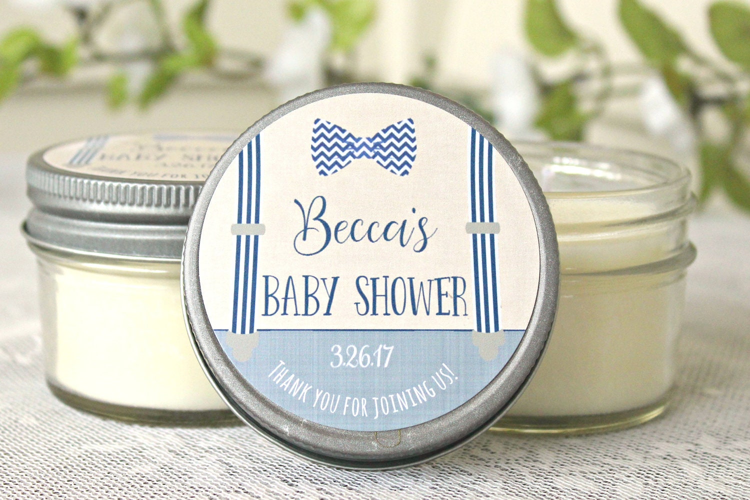 Little Man Baby Shower / Baby Boy Shower Favor / Personalized 4 oz. Soy Candle or Sugar Scrub Favors / Tie & Suspenders Baby Shower