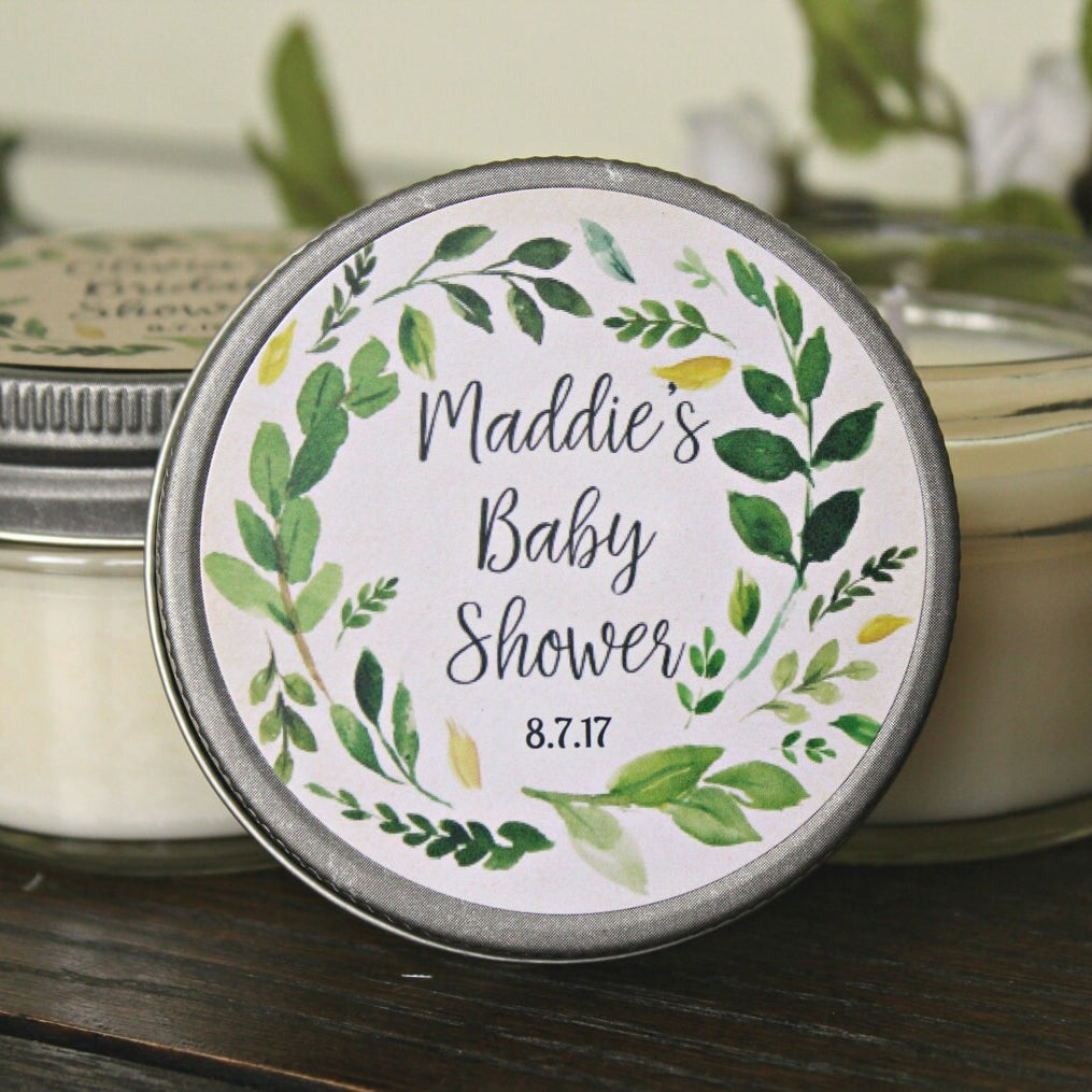 Greenery Baby Shower Favor / Personalized 4 oz Candles / Woodland Baby Shower Favor / Baby Boy Favor / Baby Girl Favor / Gender Neutral