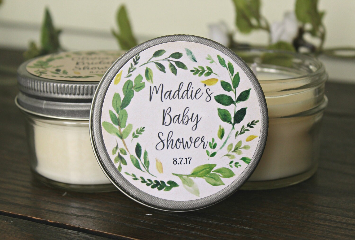 Greenery Baby Shower Favor / Personalized 4 oz Candles / Woodland Baby Shower Favor / Baby Boy Favor / Baby Girl Favor / Gender Neutral