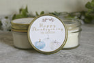 Thanksgiving Table / Gold Thanksgiving Decor / Personalized 4oz Thanksgiving Favor Candles / Thanksgiving Gift/ Holiday Favor/ White Pumpkin