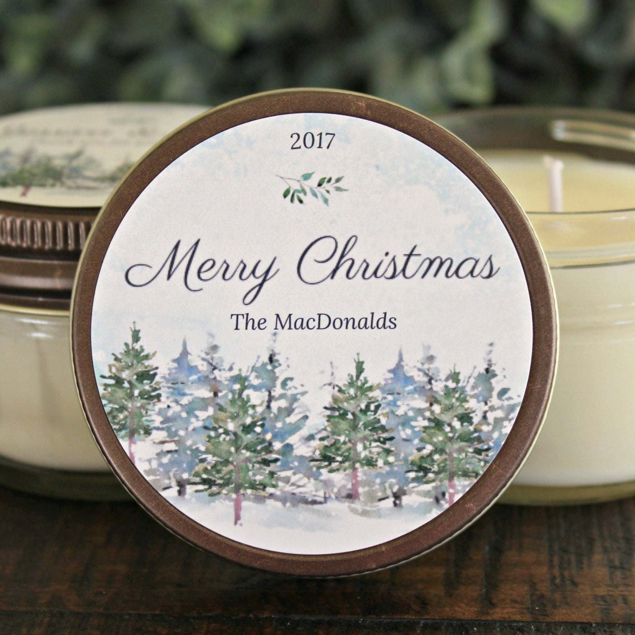 Personalized 4 oz. Holiday Favor Candle//Christmas Candle Favor//Rustic Christmas Gift / Christmas Party Favor//Corporate Gift Favor