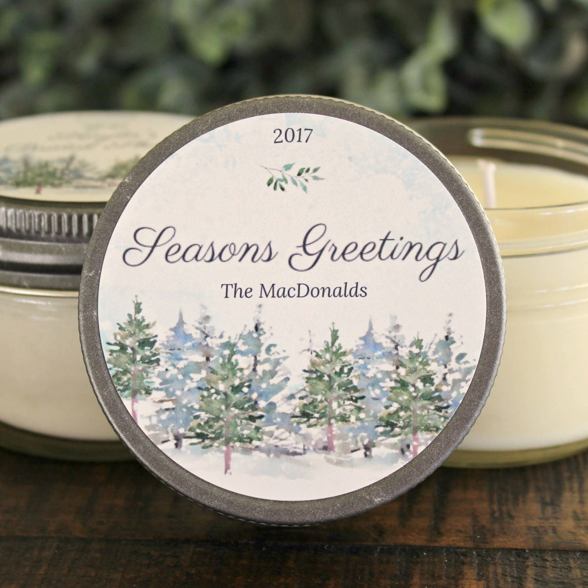 Personalized 4 oz. Holiday Favor Candle//Christmas Candle Favor//Rustic Christmas Gift / Christmas Party Favor//Corporate Gift Favor