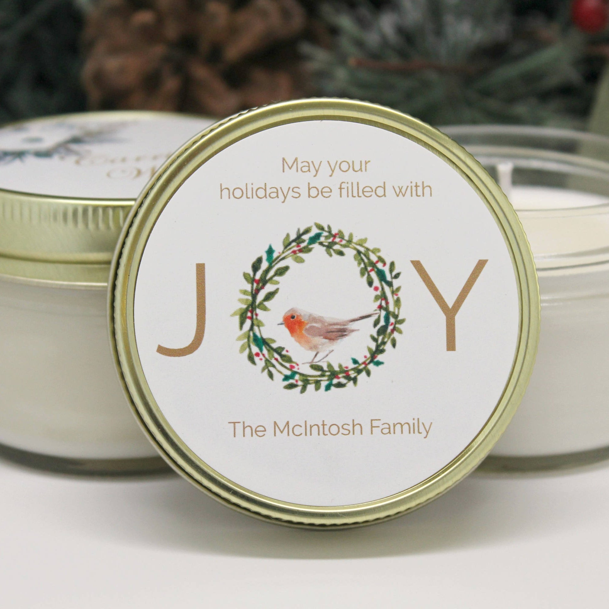 Personalized 4 oz. Holiday Favor Candles / Christmas Gift / Bulk Christmas Gift / Joy Christmas Gift / Christmas Party Favor