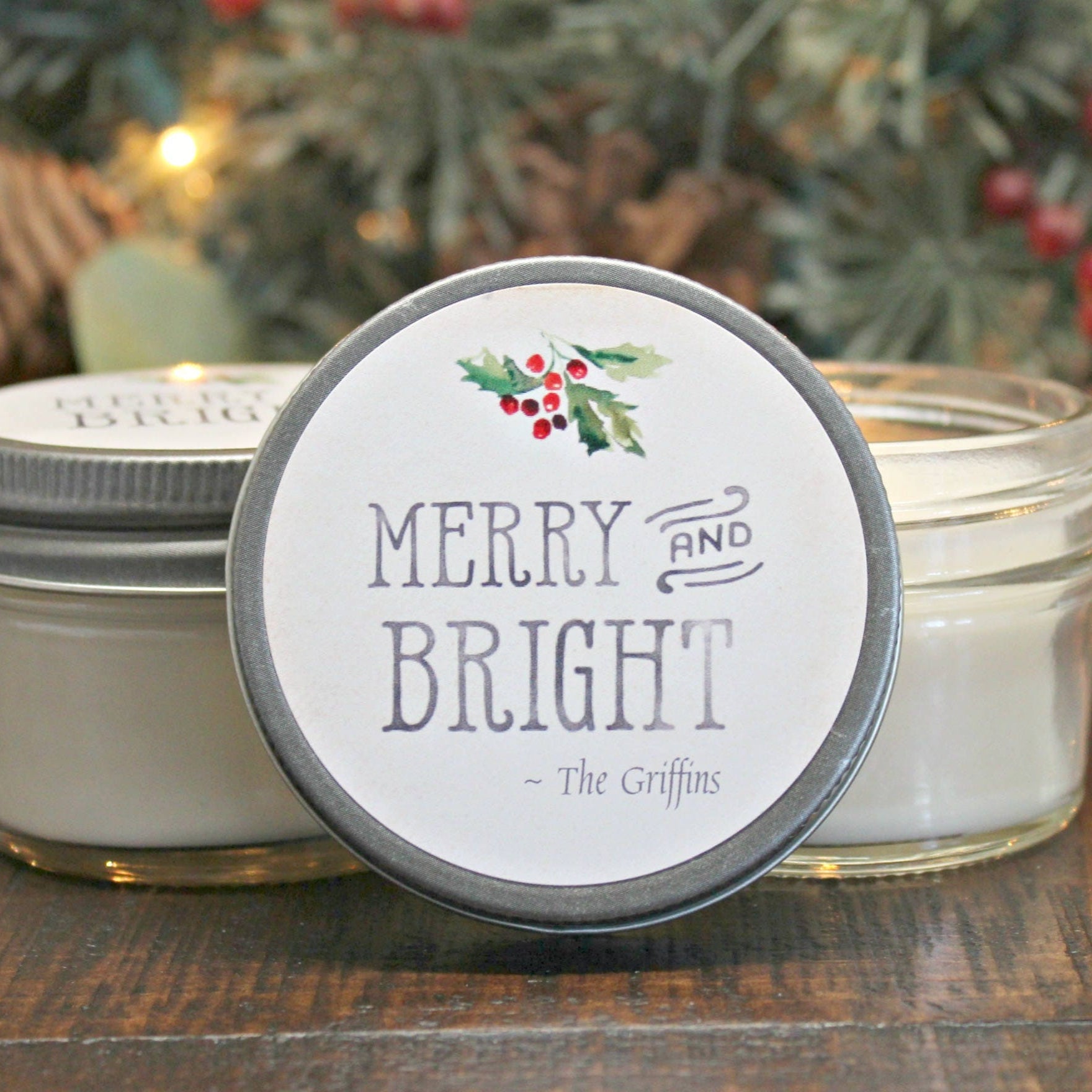 Personalized 4 oz. Christmas Favor Candles / Christmas Gift / Bulk Christmas Gift / Merry & Bright Christmas Gift / Corporate Party Favor
