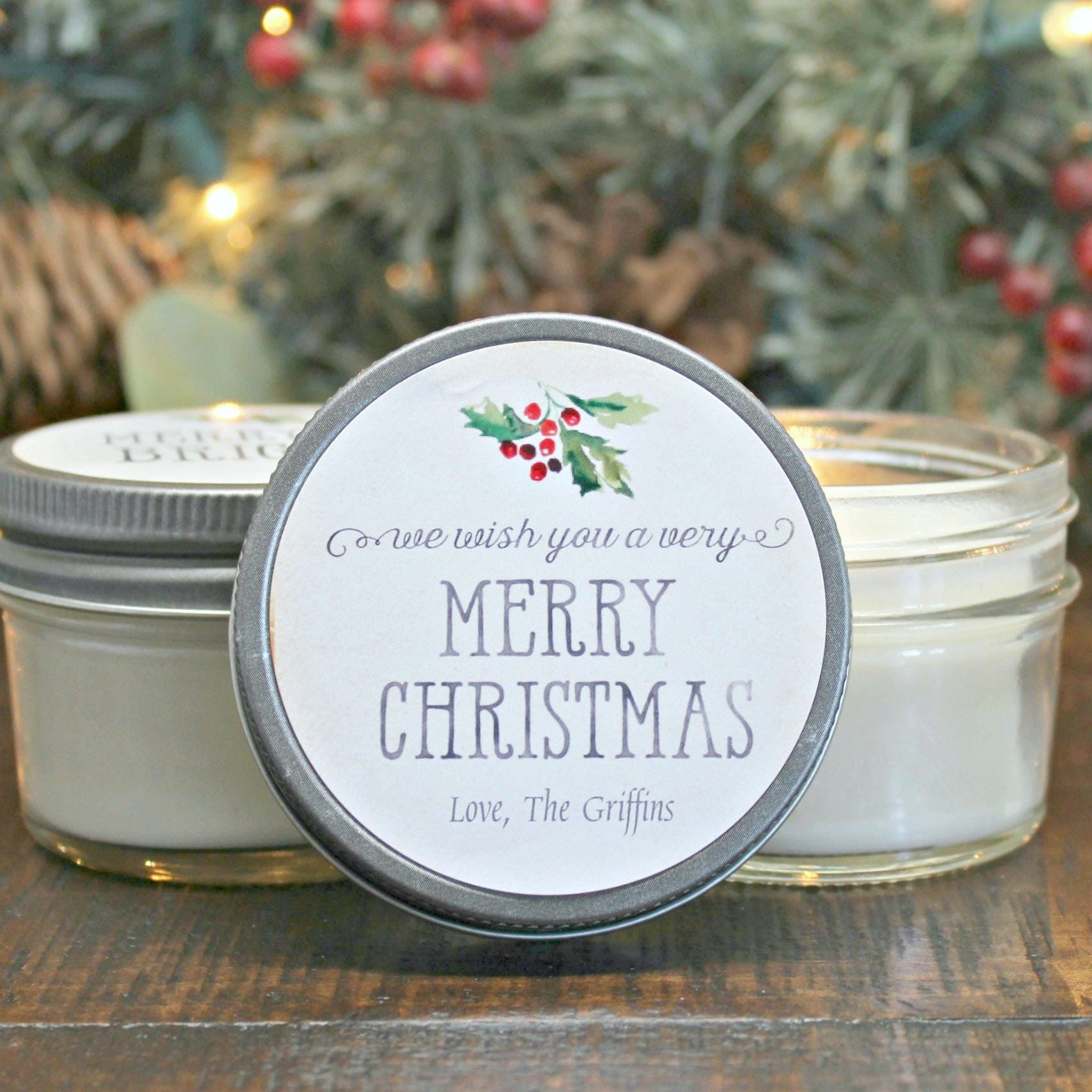 Personalized 4 oz. Christmas Favor Candles / Christmas Gift / Bulk Christmas Gift / Merry & Bright Christmas Gift / Corporate Party Favor