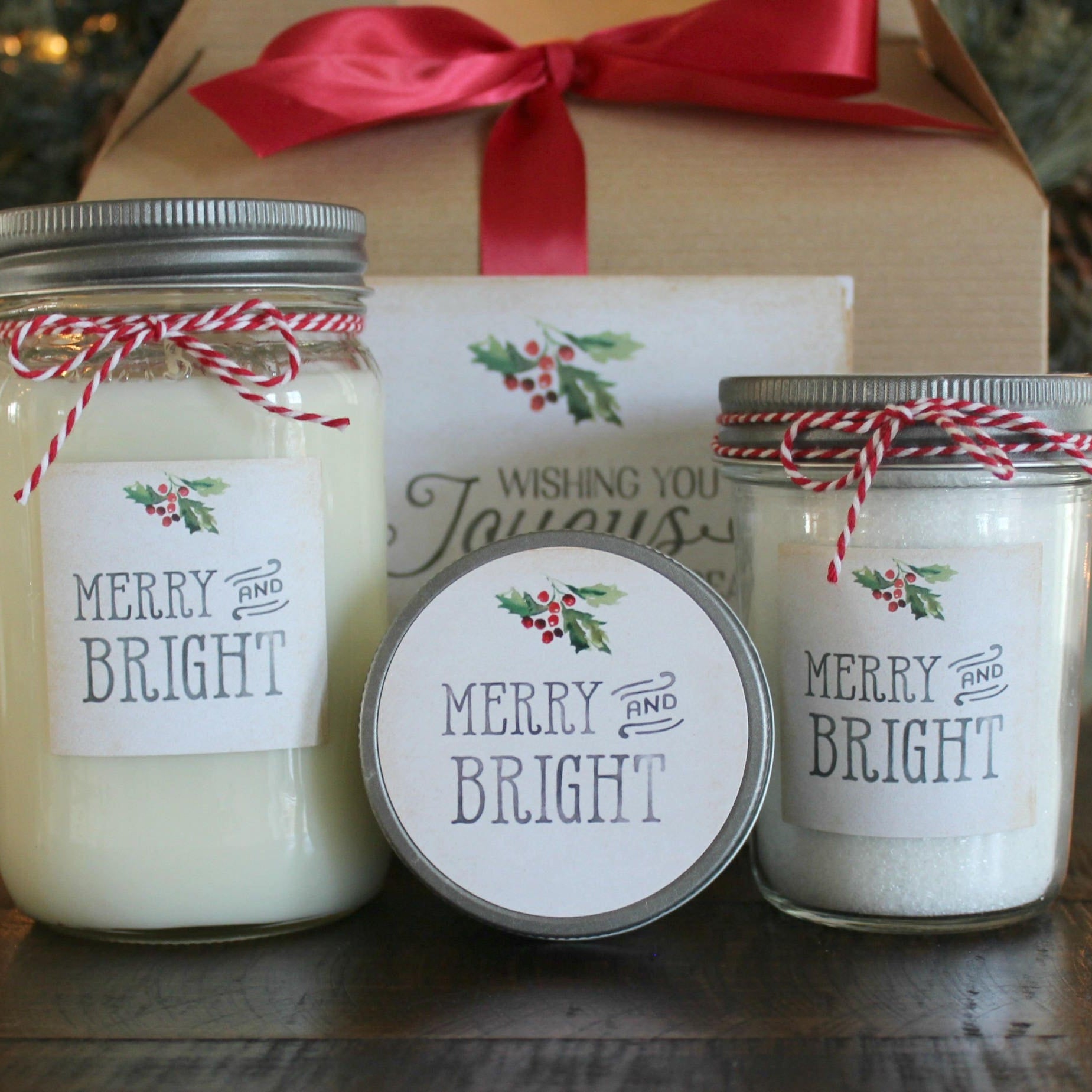 Holiday Candle Gift Set / Christmas Spa Gift Set / Holiday Gift Set / Spa Gift Set / Candle Set / Christmas Gift with Box / Merry & Bright