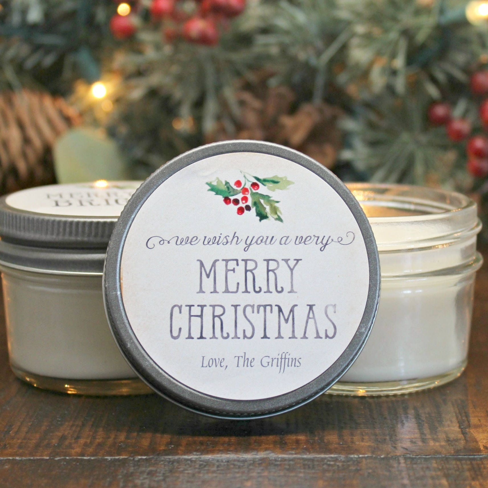 Personalized 4 oz. Christmas Favor Candles / Christmas Gift / Bulk Christmas Gift / Merry & Bright Christmas Gift / Corporate Party Favor