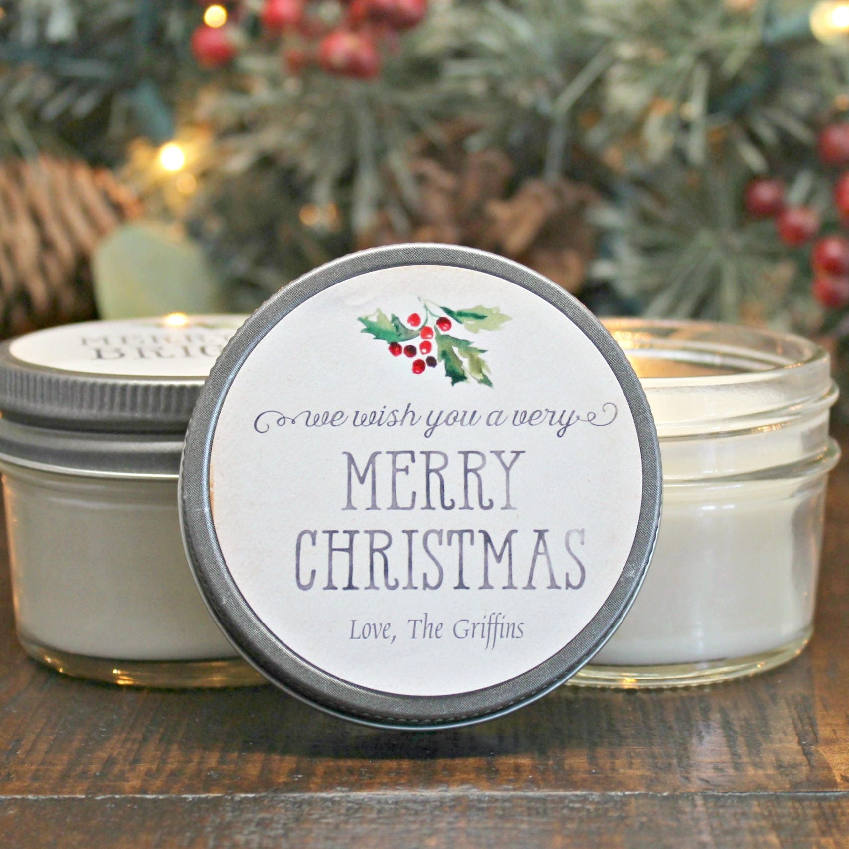 Personalized 4 oz. Christmas Favor Candles / Christmas Gift / Bulk Christmas Gift / Merry & Bright Christmas Gift / Corporate Party Favor