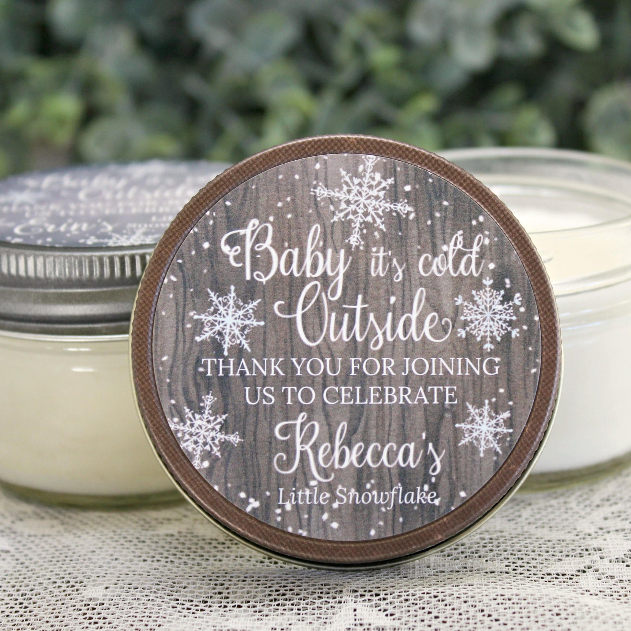 Baby it's cold outside / Snowflake Favor / Winter Baby Shower / 4 oz Personalized Soy Candle Favor / Girl Baby Shower / Boy Baby Shower