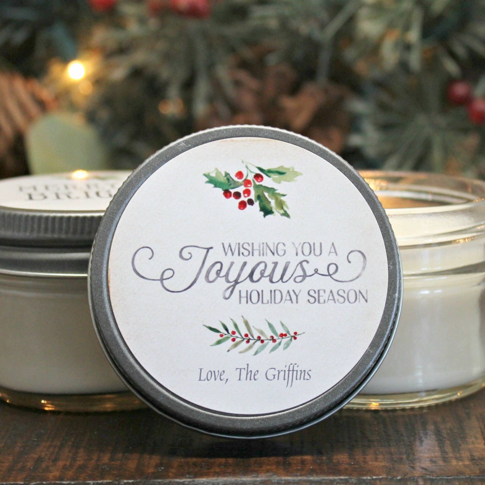 Personalized 4 oz. Christmas Favor Candles / Christmas Gift / Bulk Christmas Gift / Merry & Bright Christmas Gift / Corporate Party Favor