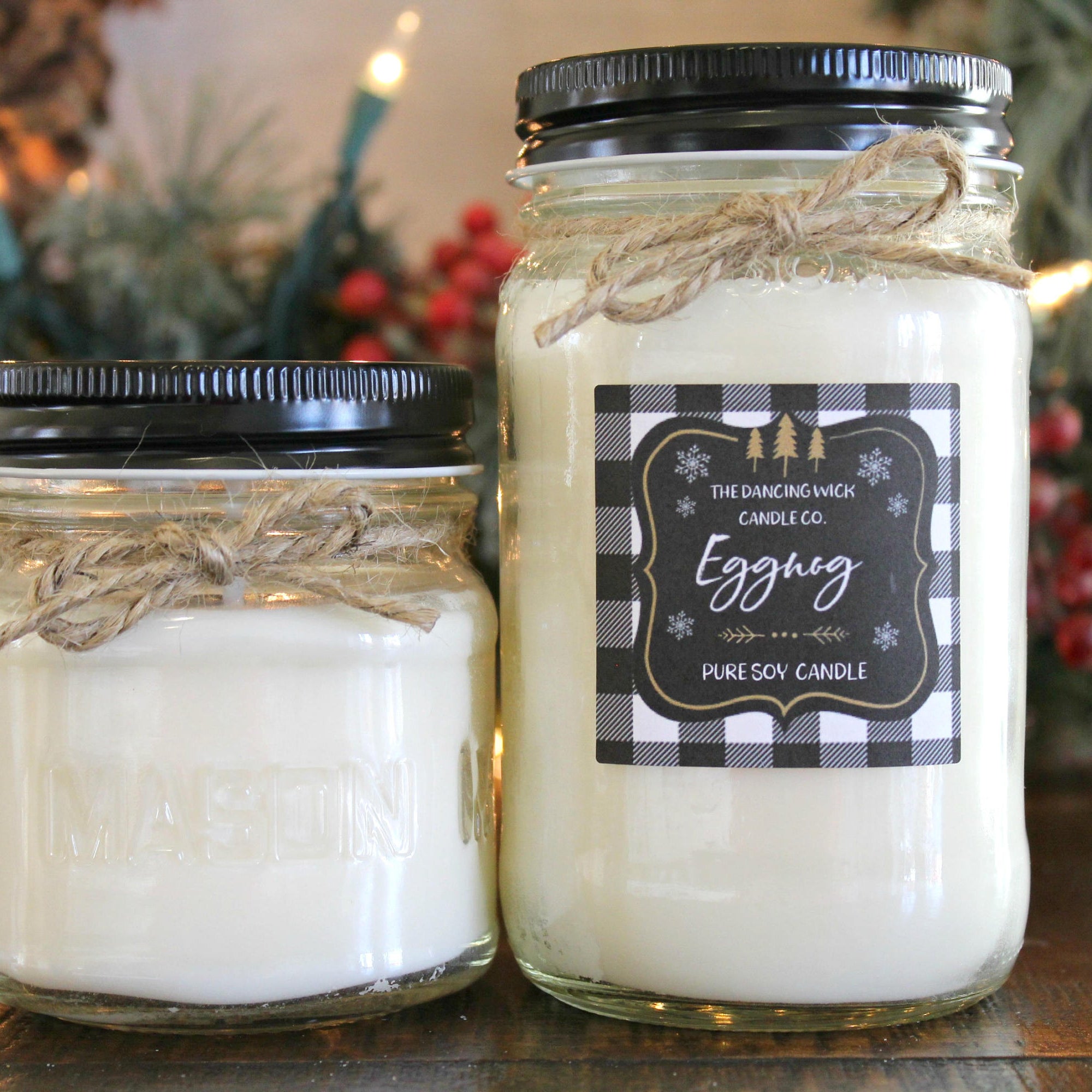 Egg Nog Pure Soy Christmas Candle//Holiday Candle//Christmas Gift//Christmas Decor//Mason Jar Candle//Buffalo Plaid Decor/Candle Gift