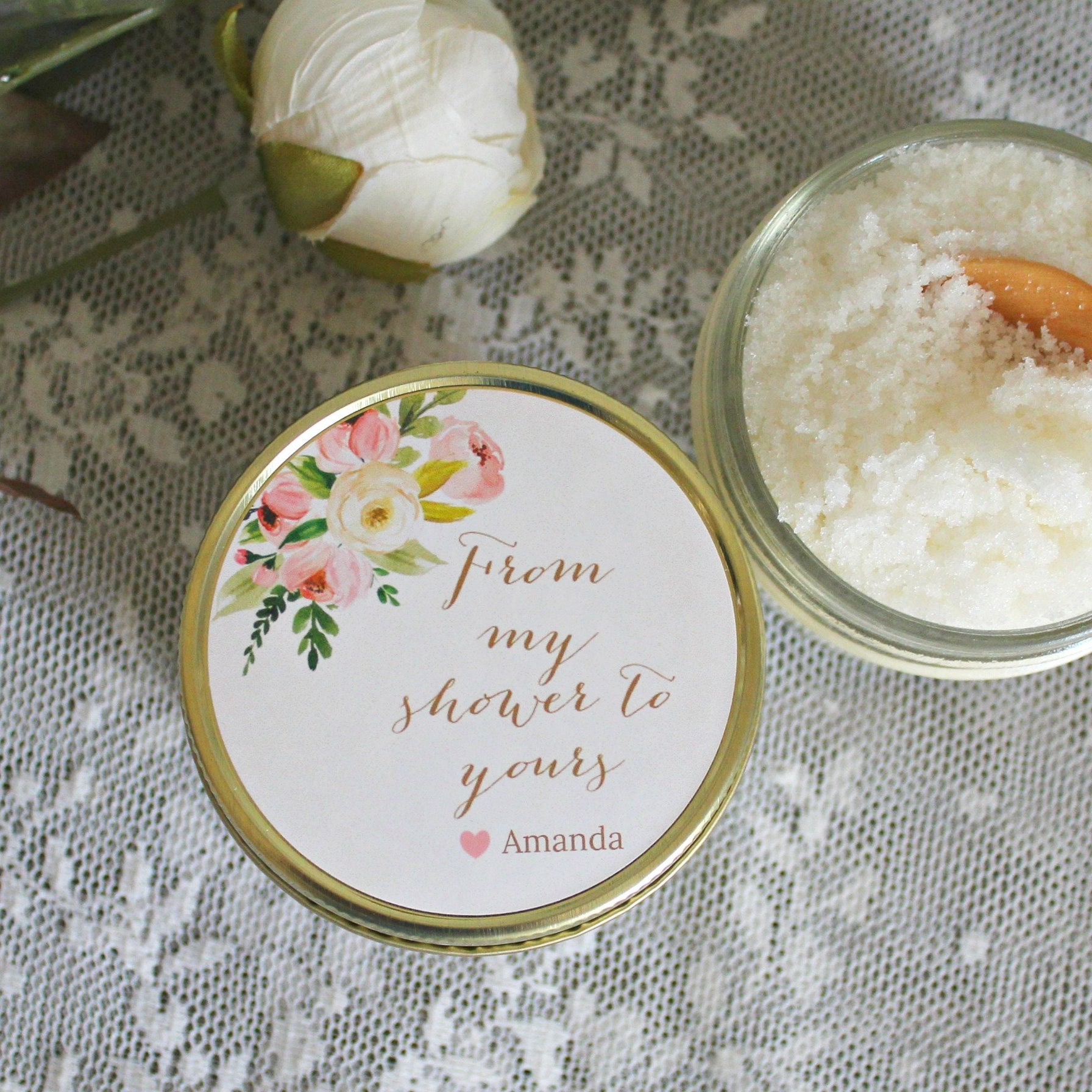 Baby Shower Sugar Scrub Favor / From My Shower To Yours / Blush Baby Shower Favor / Personalized 4 oz Sugar Scrubs / Girl Baby Shower