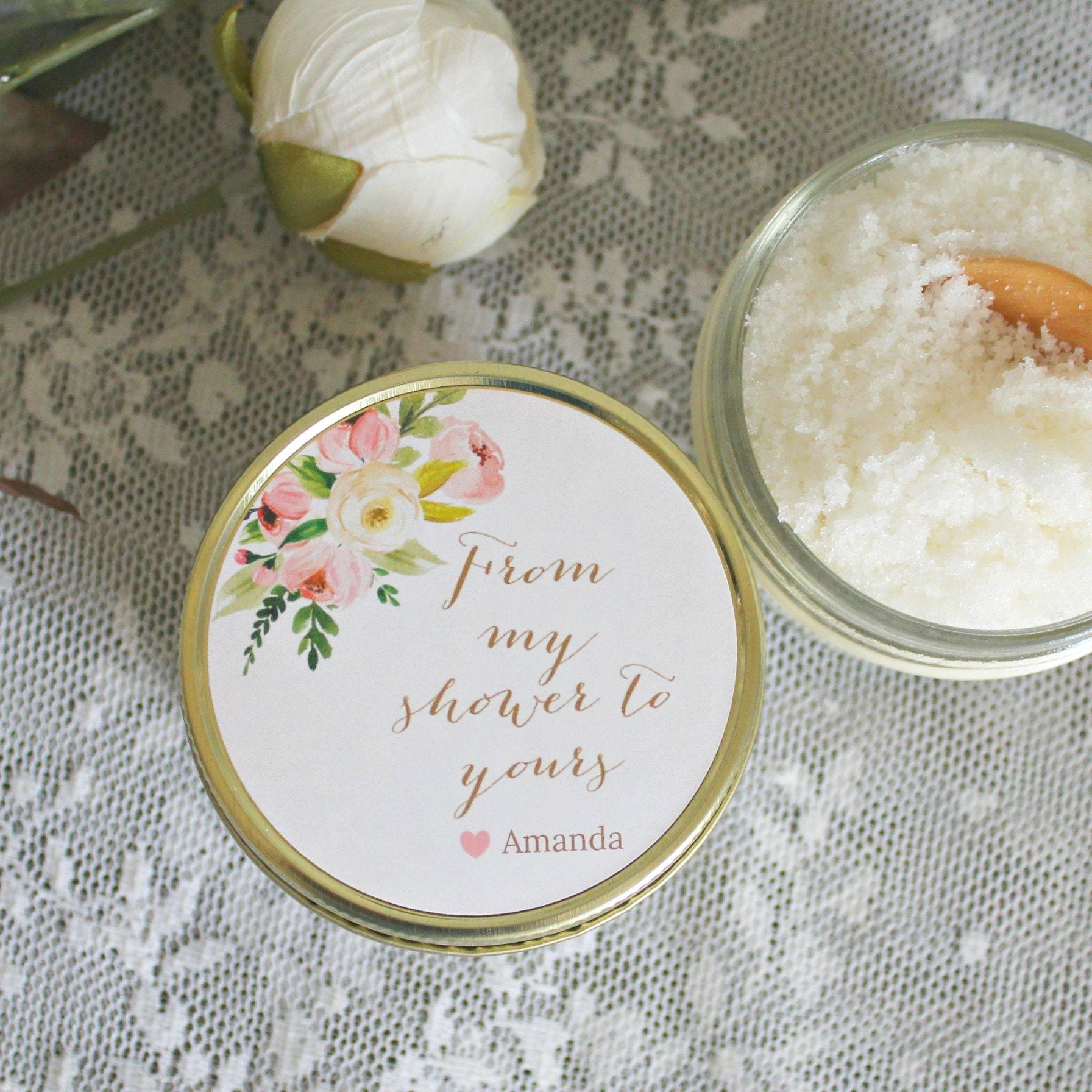 Baby Shower Sugar Scrub Favor / From My Shower To Yours / Blush Baby Shower Favor / Personalized 4 oz Sugar Scrubs / Girl Baby Shower