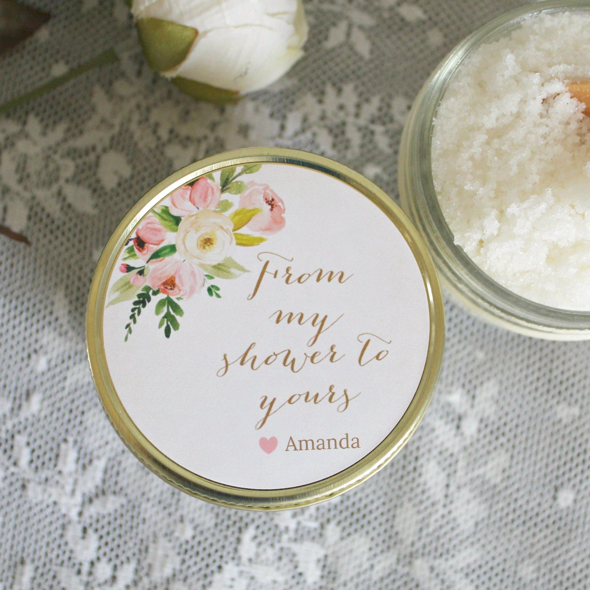 Baby Shower Sugar Scrub Favor / From My Shower To Yours / Blush Baby Shower Favor / Personalized 4 oz Sugar Scrubs / Girl Baby Shower