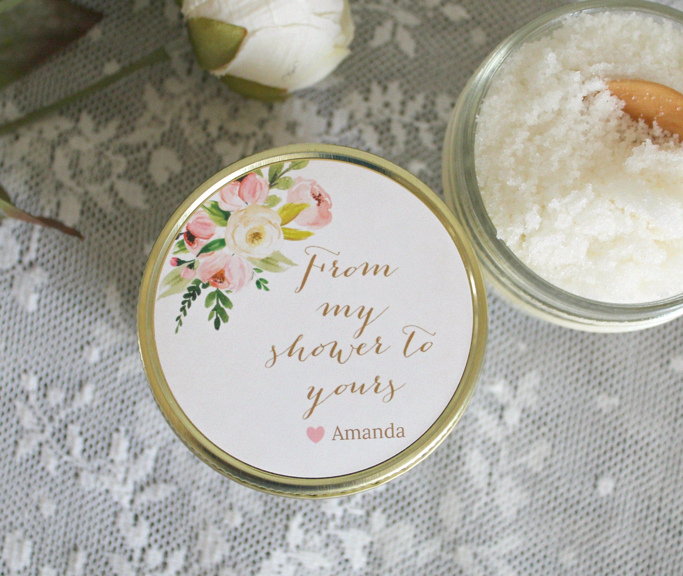 Baby Shower Sugar Scrub Favor / From My Shower To Yours / Blush Baby Shower Favor / Personalized 4 oz Sugar Scrubs / Girl Baby Shower