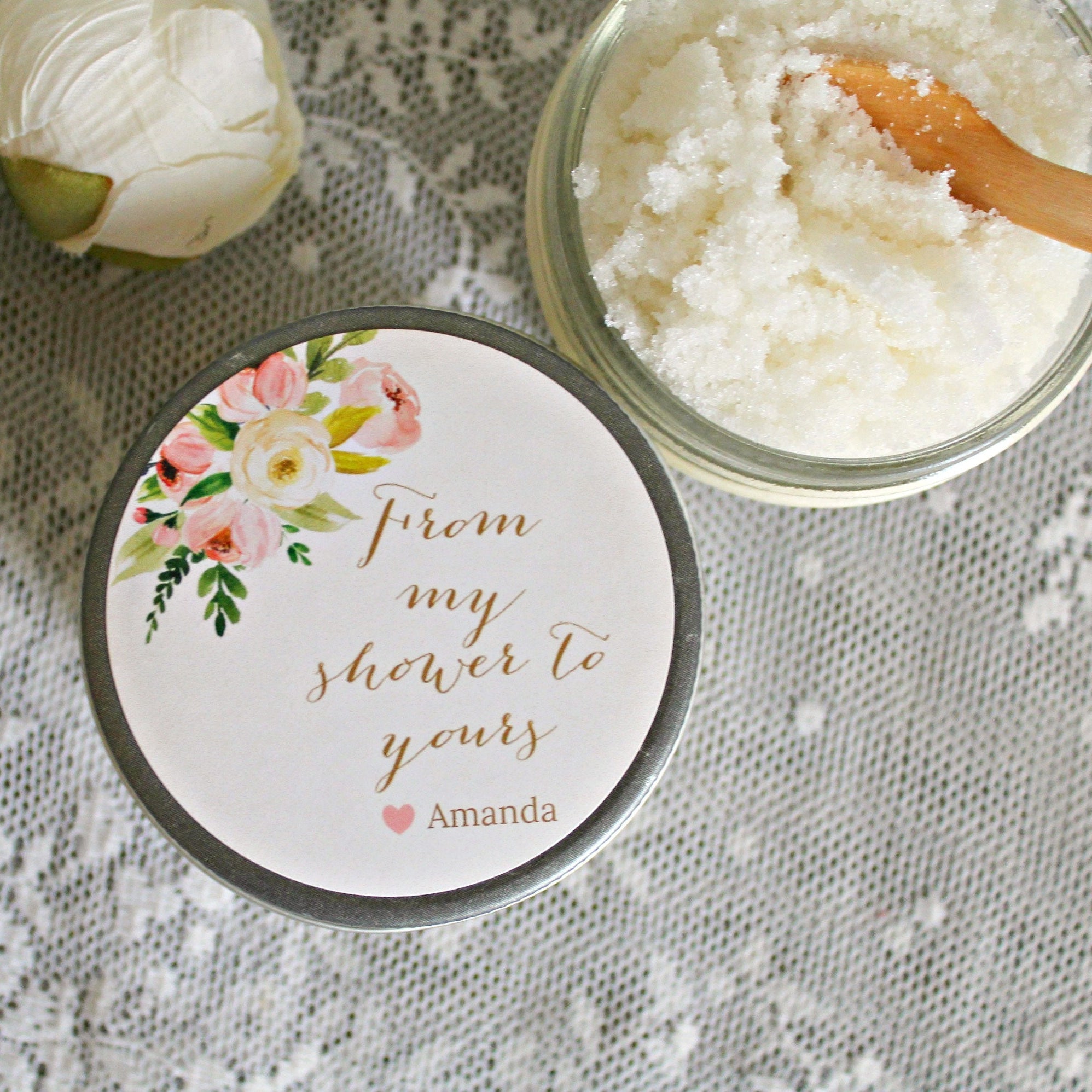 Baby Shower Sugar Scrub Favor / From My Shower To Yours / Blush Baby Shower Favor / Personalized 4 oz Sugar Scrubs / Girl Baby Shower