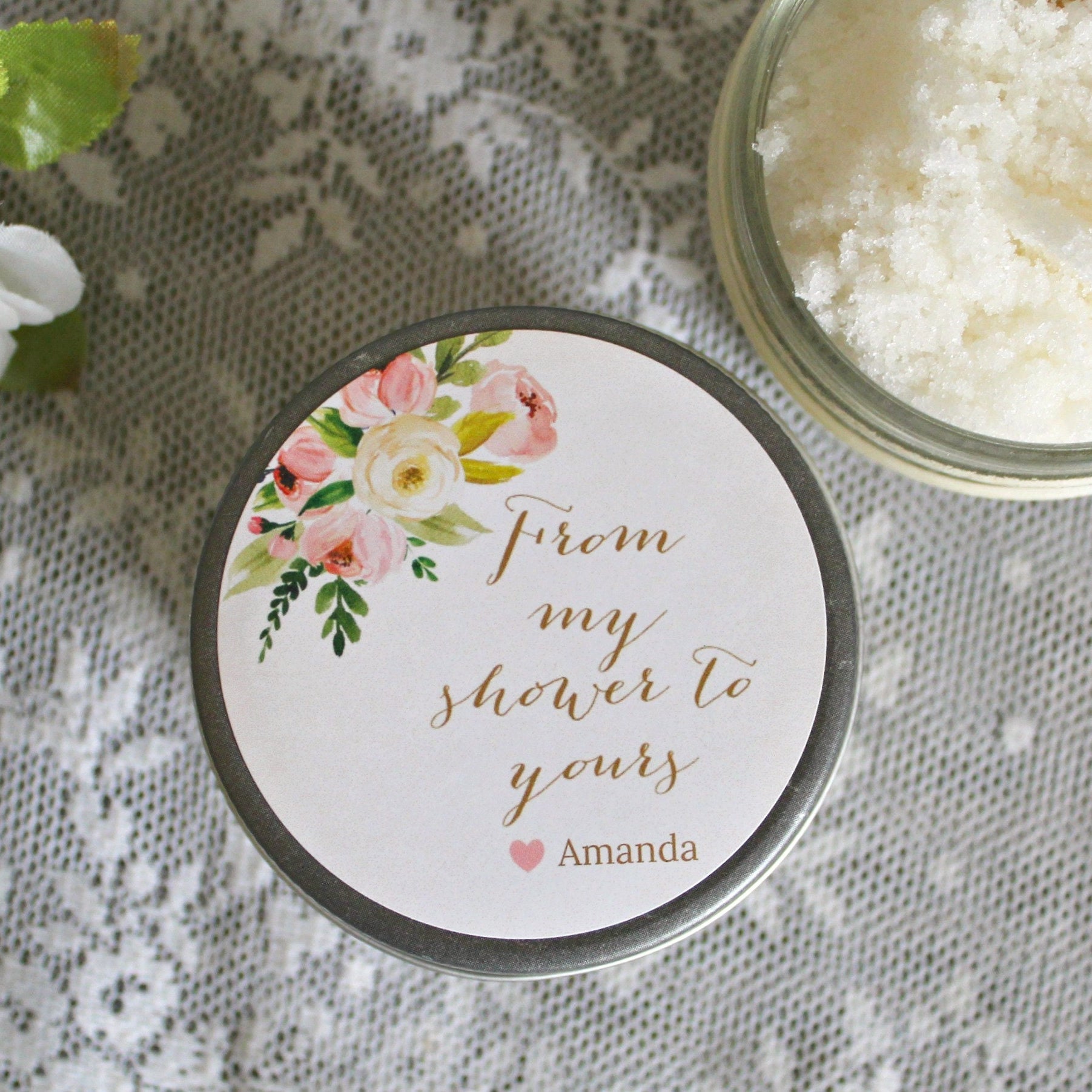 Baby Shower Sugar Scrub Favor / From My Shower To Yours / Blush Baby Shower Favor / Personalized 4 oz Sugar Scrubs / Girl Baby Shower