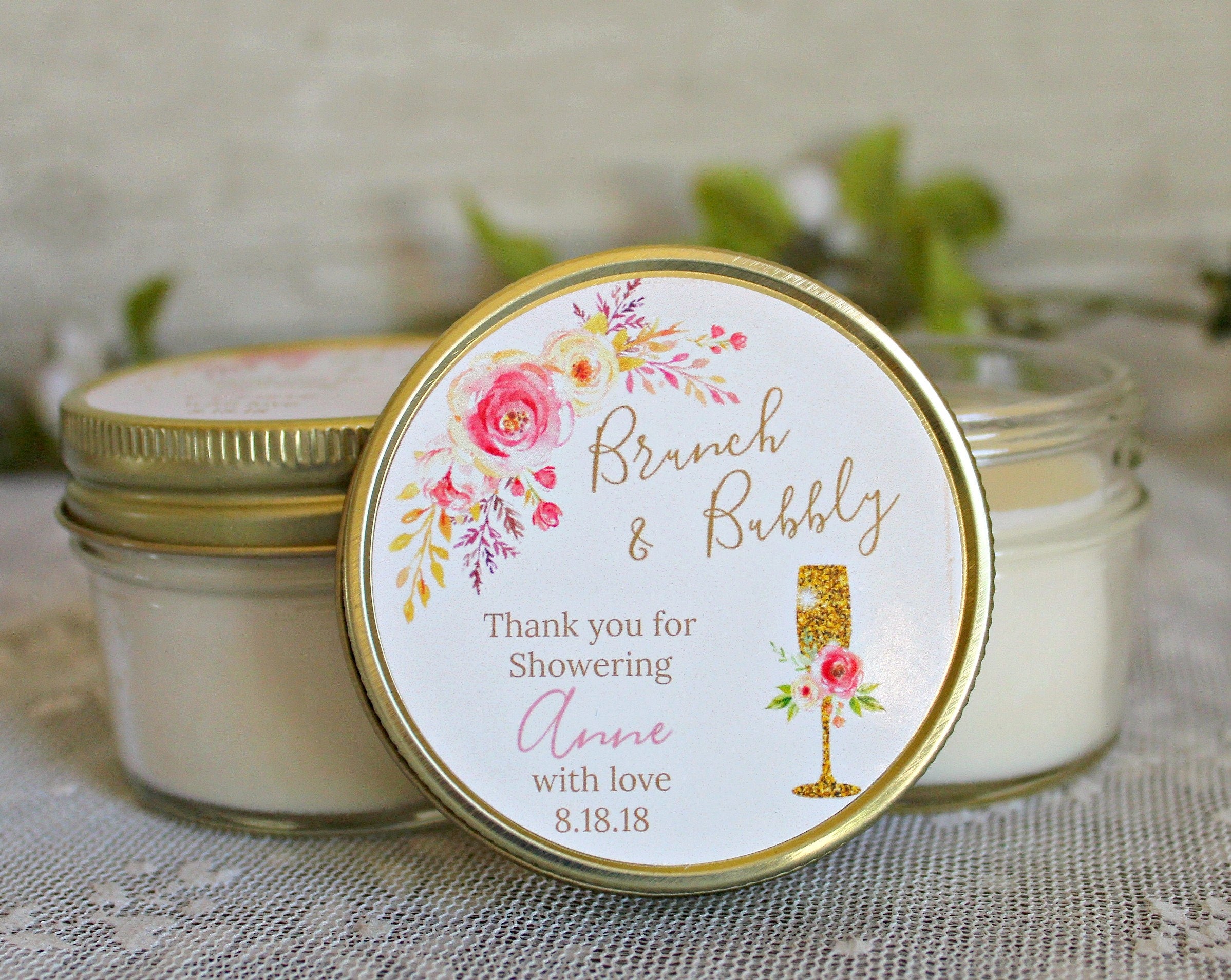 Brunch & Bubbly Bridal Shower Favors / Personalized 4 oz Favor candles / Bridal Shower Favors / Bridal Shower Brunch / Bridal shower Gift