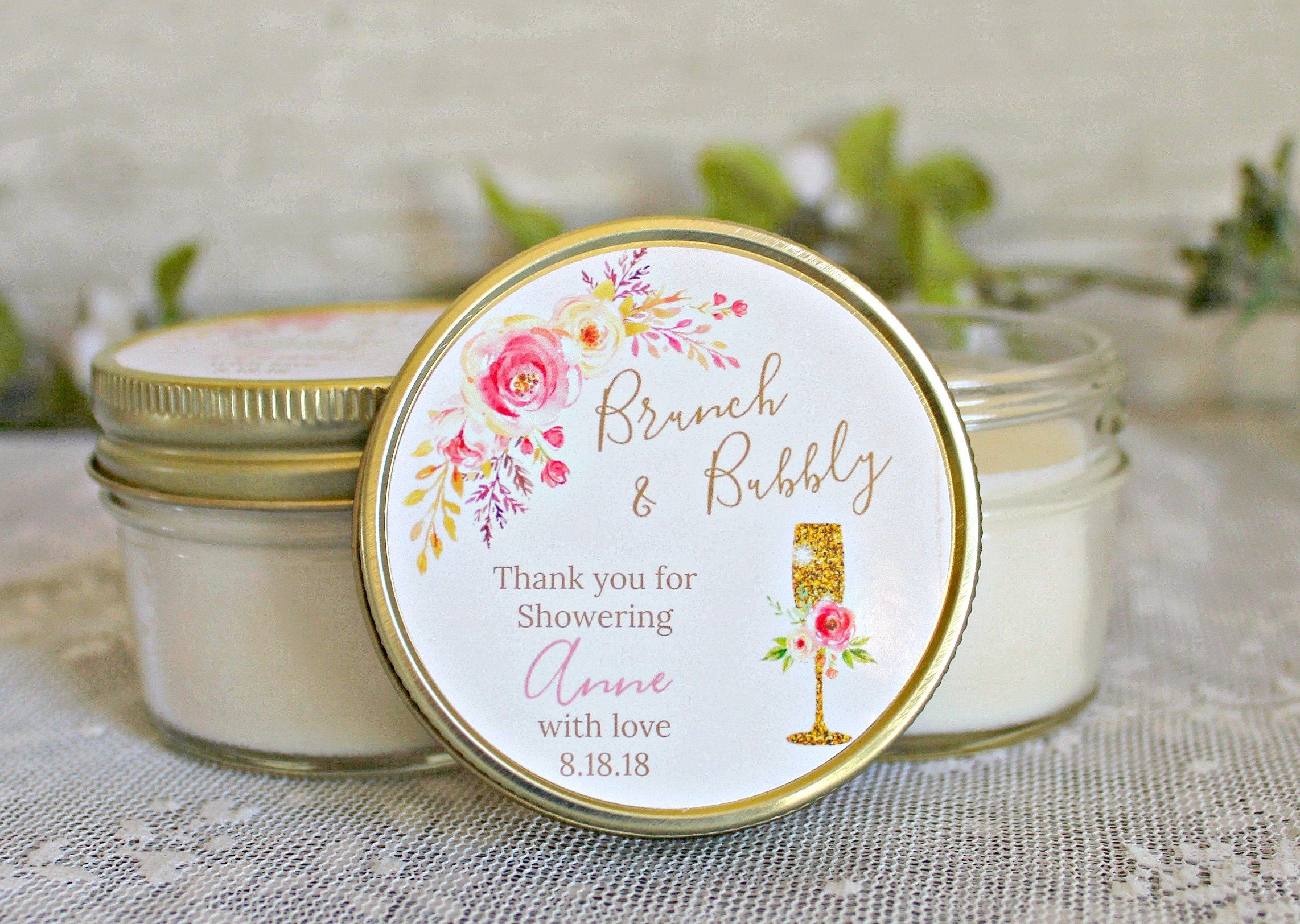 Brunch & Bubbly Bridal Shower Favors / Personalized 4 oz Favor candles / Bridal Shower Favors / Bridal Shower Brunch / Bridal shower Gift
