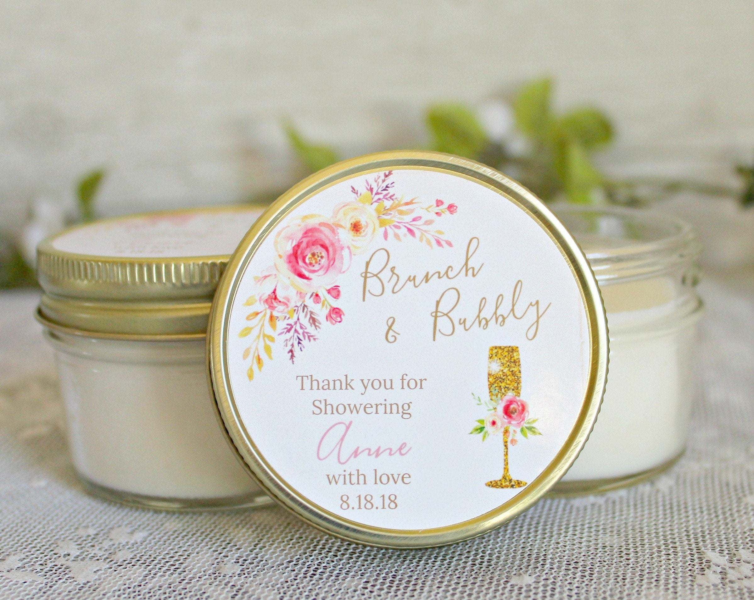 Brunch & Bubbly Bridal Shower Favors / Personalized 4 oz Favor candles / Bridal Shower Favors / Bridal Shower Brunch / Bridal shower Gift