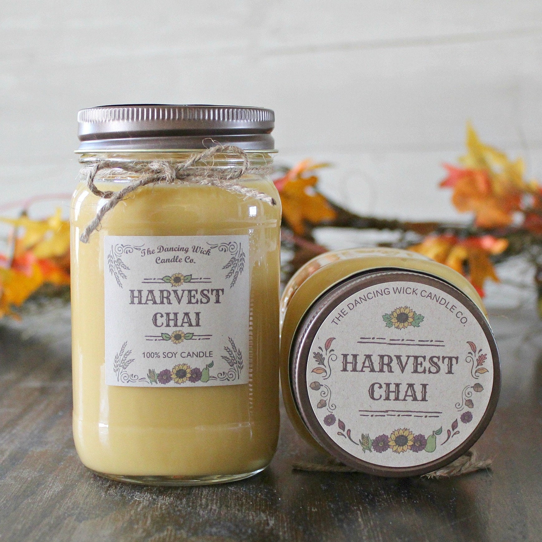 Harvest Chai Pure Soy Candle //Large Pint 16 oz.// Half Pint 8 oz candle/Mason Jar Candle/Hand Poured//Fall Candle//Harvest Candle