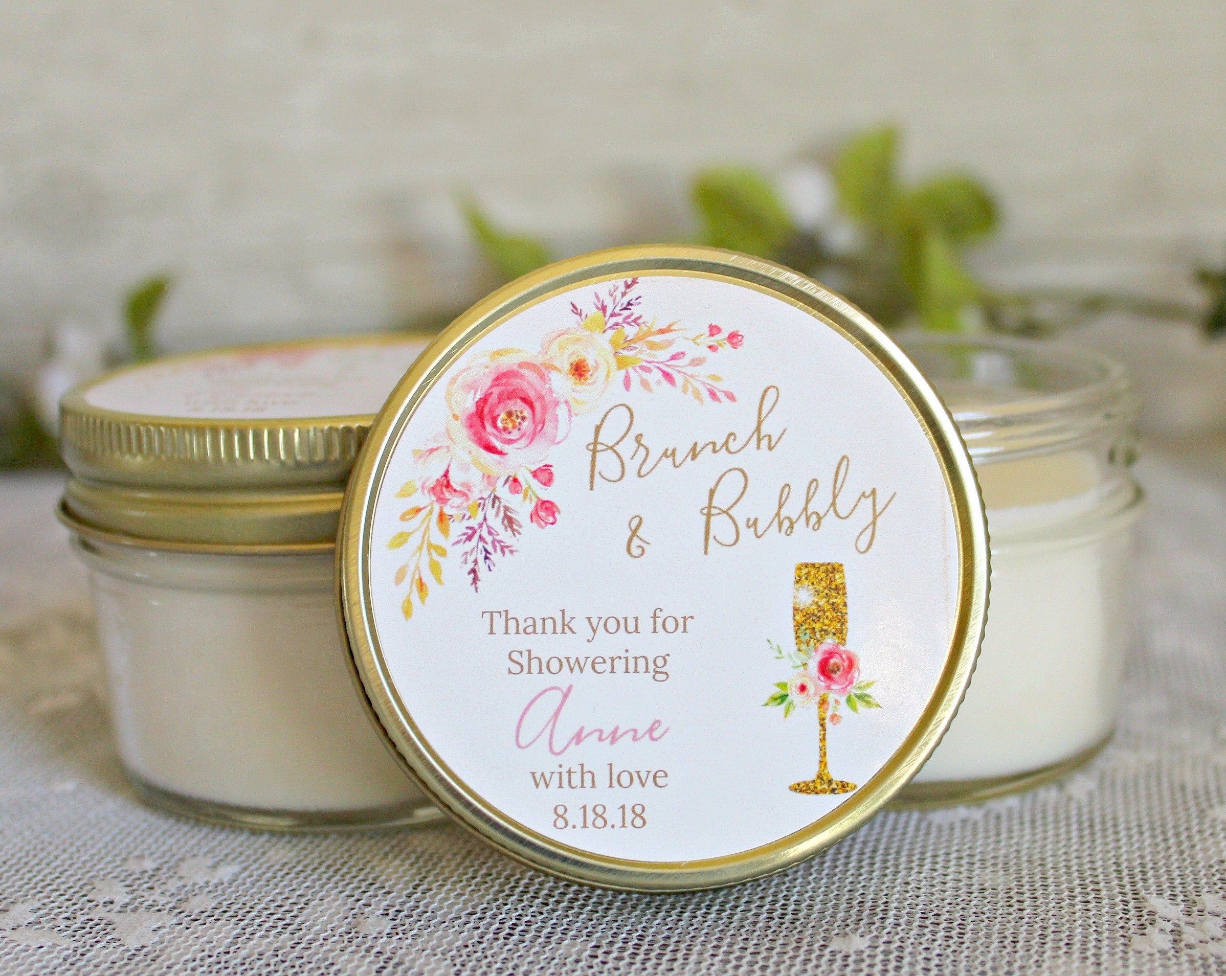 Brunch & Bubbly Bridal Shower Favors / Personalized 4 oz Favor candles / Bridal Shower Favors / Bridal Shower Brunch / Bridal shower Gift
