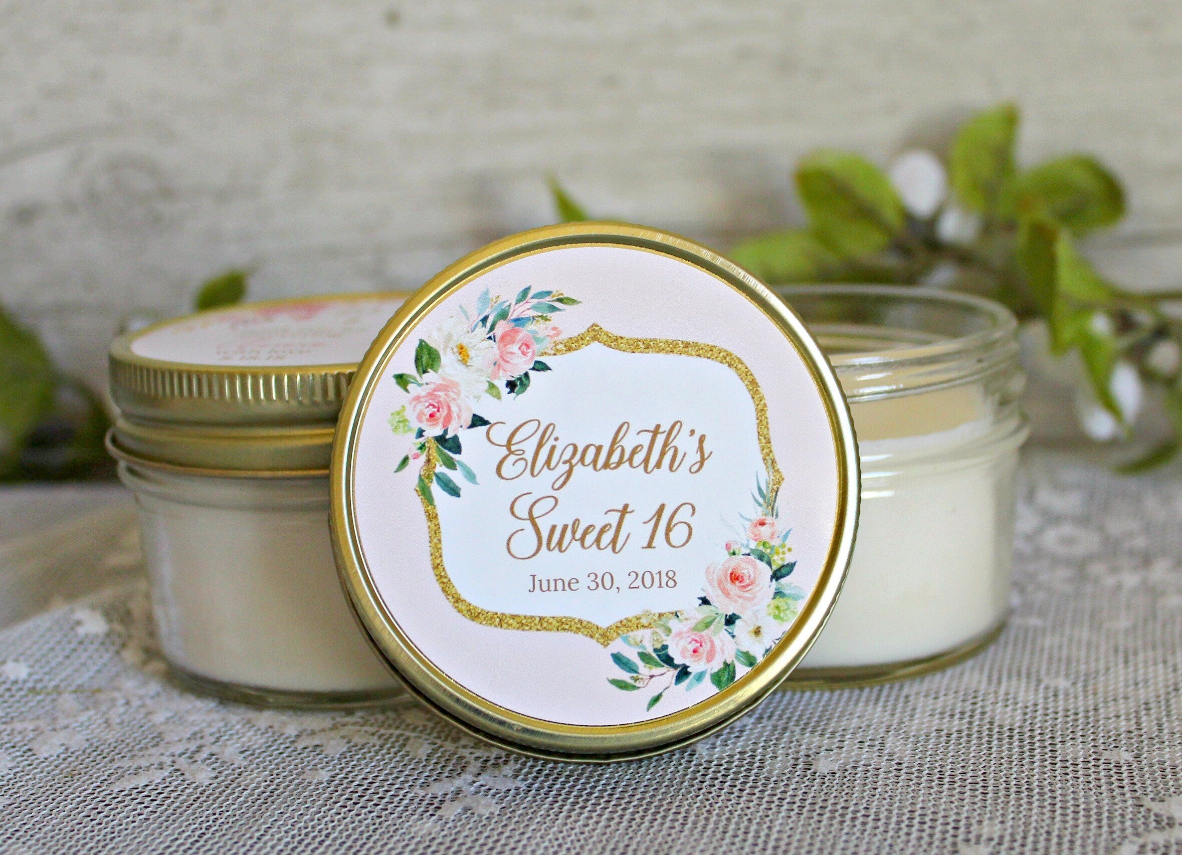 Sweet 16 Birthday Party Favor / Personalized 4oz candle favors / Sweet 16 party / Custom Party Favor / Personalized Favor / Girl Party Favor