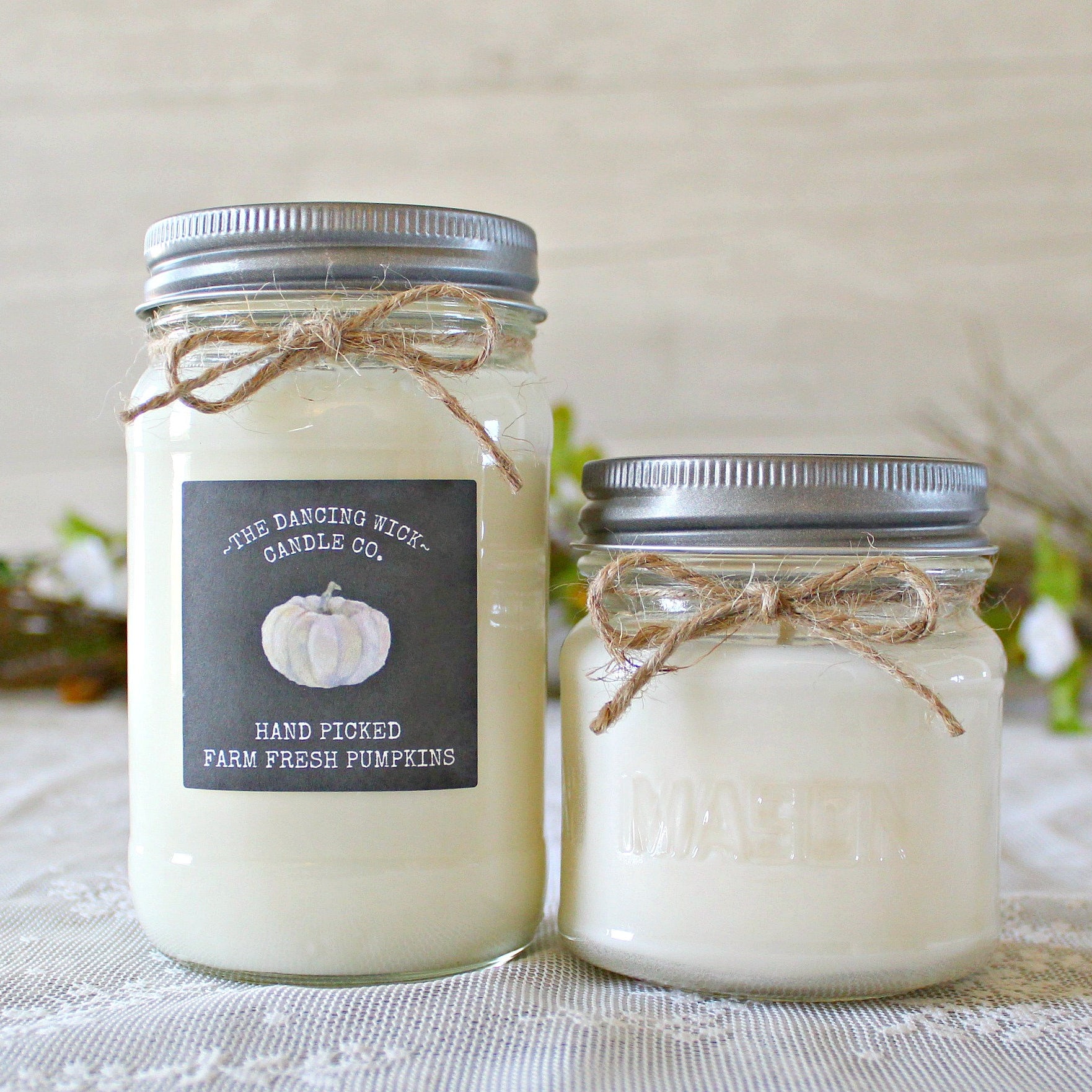 Fall Candle / Fall Decor / Rustic Decor / Farmhouse Decor Pure Soy / Autumn Candle / Hand Poured / Mason Jar Candle / White Pumpkin Decor
