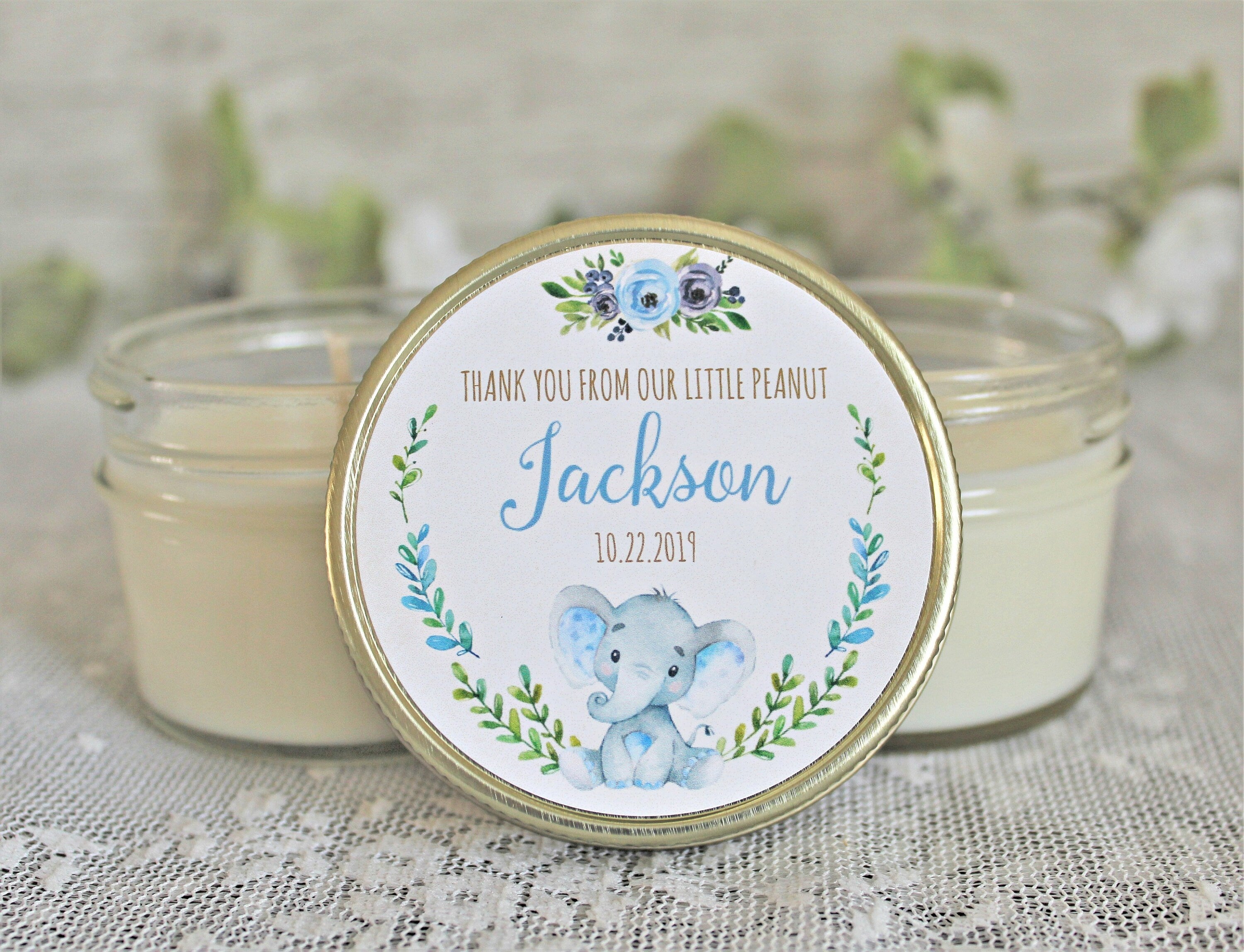 Elephant Baby Shower Favor / Personalized 4 oz candle Favors / Girl Baby Shower / Baby Shower Boy / Safari Baby Shower / Personalized Favors