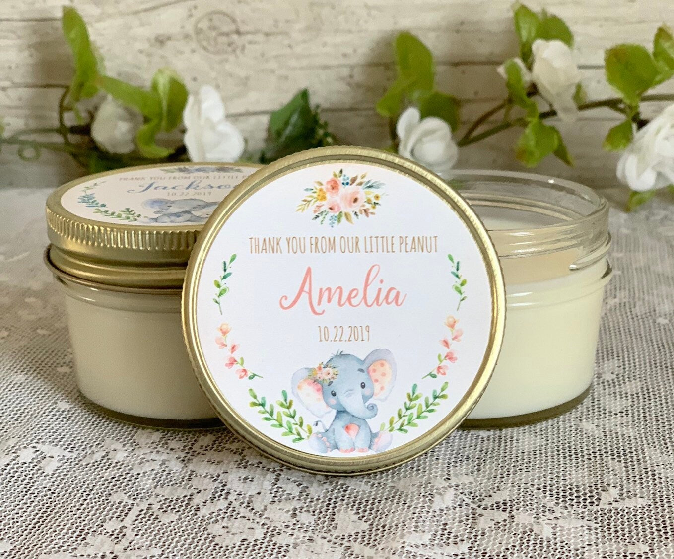 Elephant Baby Shower Favor / Personalized 4 oz candle Favors / Girl Baby Shower / Baby Shower Boy / Safari Baby Shower / Personalized Favors
