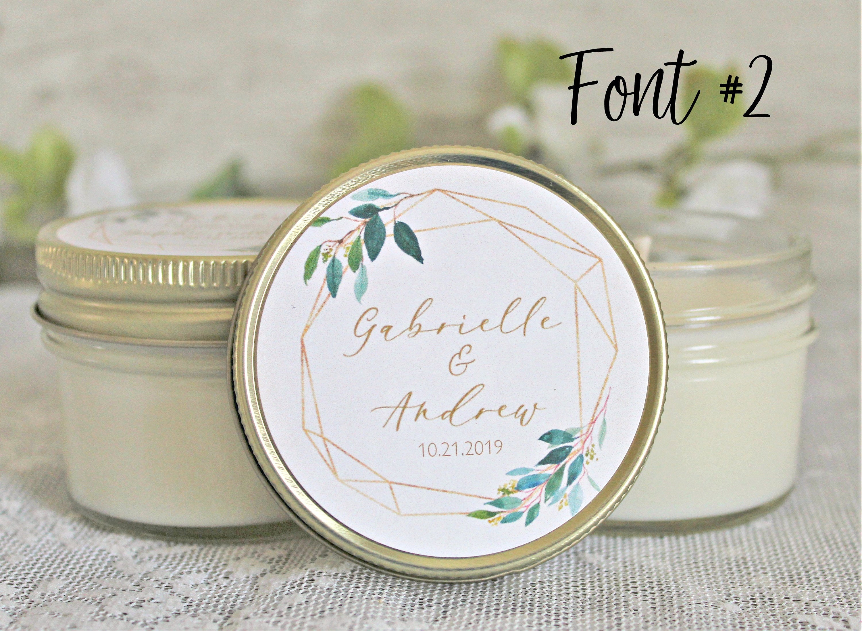 Greenery & Gold Bridal Shower Favor Candles / Personalized 4 oz. Soy Candle Favors / Personalized Favors / Elegant Bridal Shower Favors