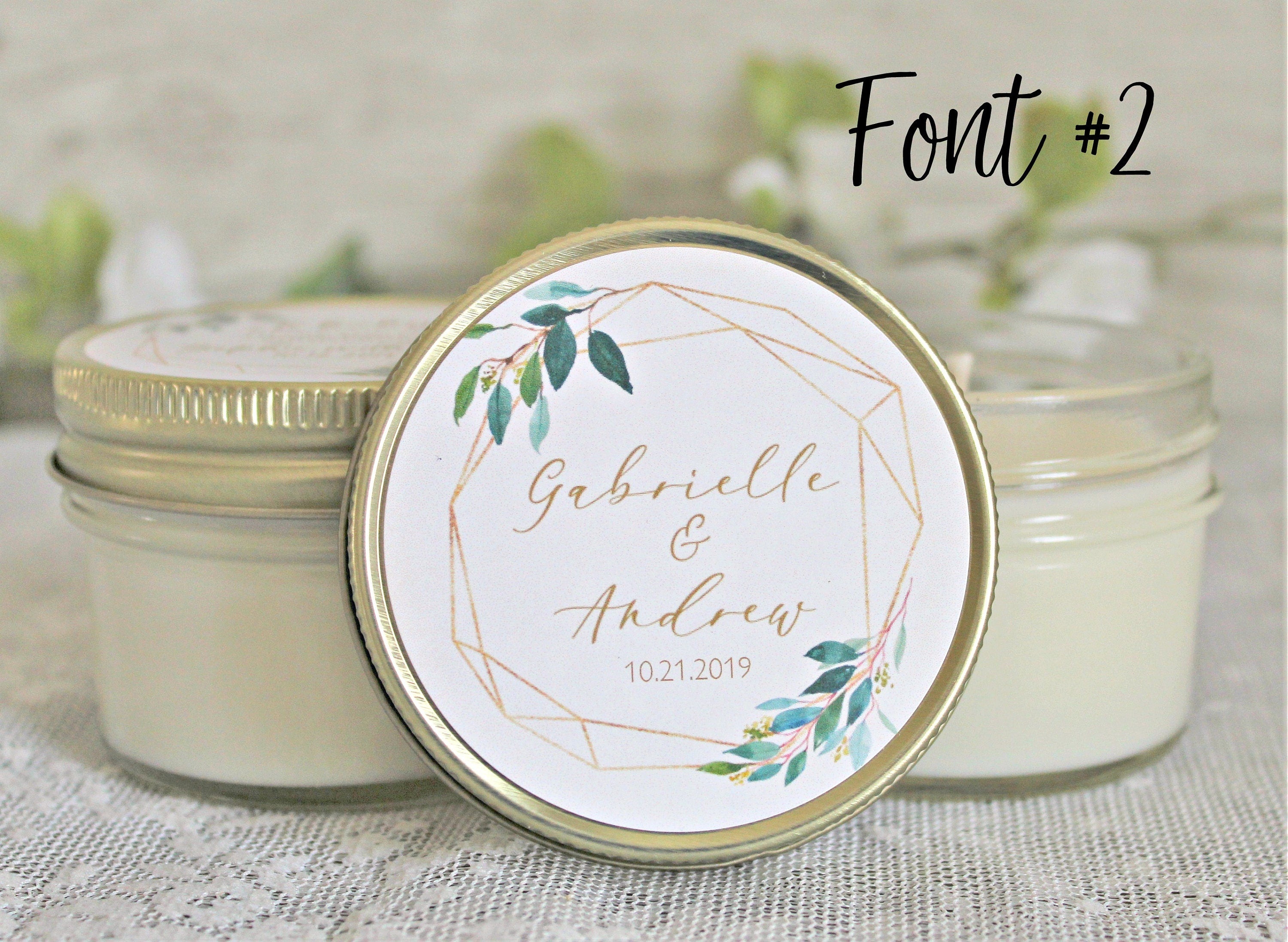 Wedding Favors Candles / Greenery & Gold Wedding Favor / Personalized 4 oz. Candle Favors / Personalized Favors / Elegant Wedding Favors