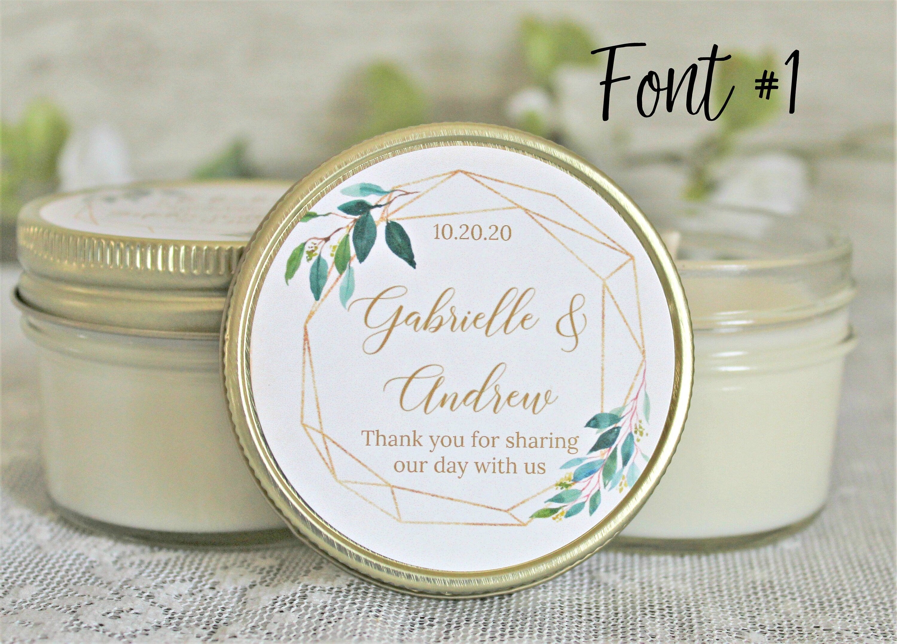 Greenery & Gold Bridal Shower Favor Candles / Personalized 4 oz. Soy Candle Favors / Personalized Favors / Elegant Bridal Shower Favors