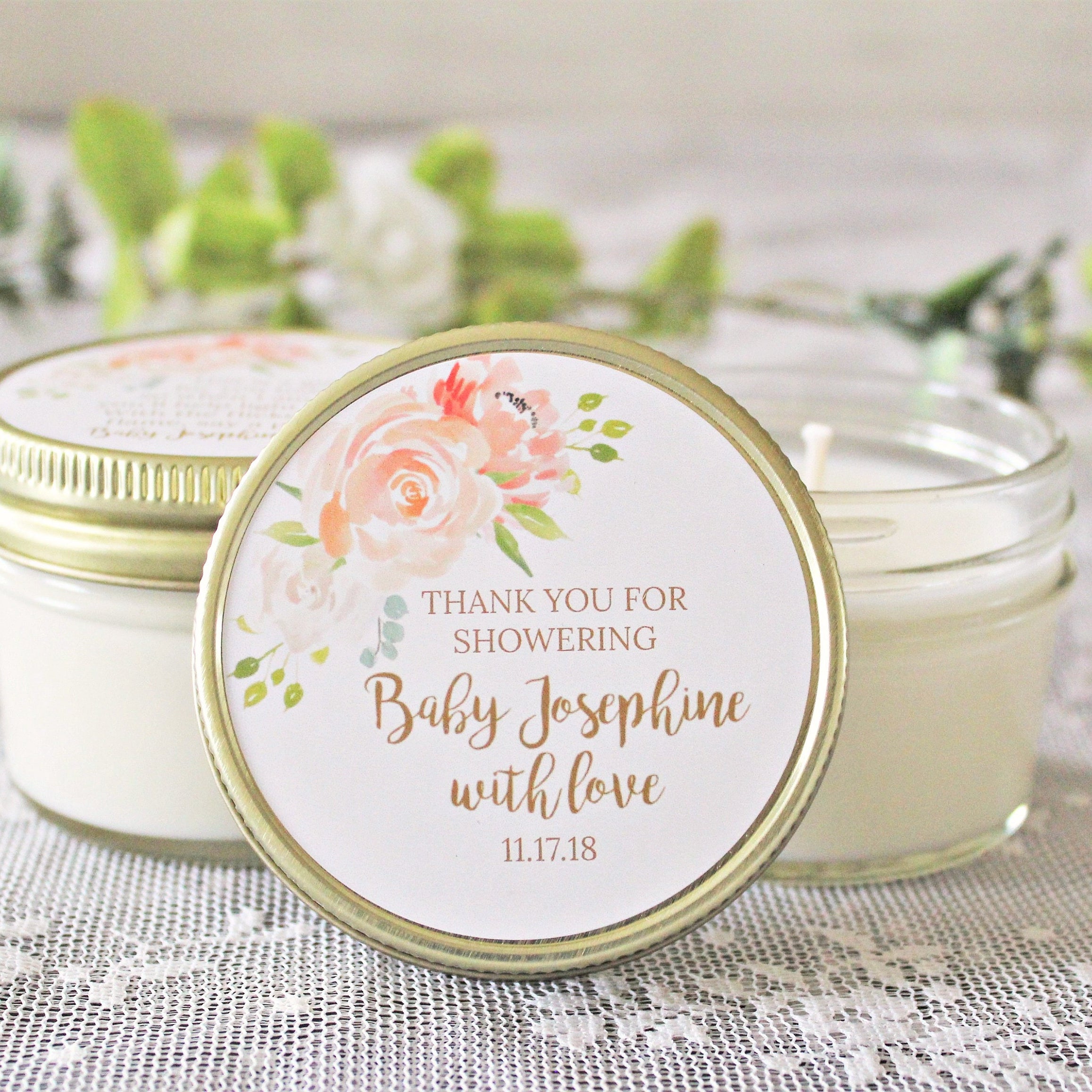 Floral Baby Shower Candle Favors / 4 oz Candle Favors / Girl Baby Shower / Personalized Favor / Baby Shower Gift / Poem Favor