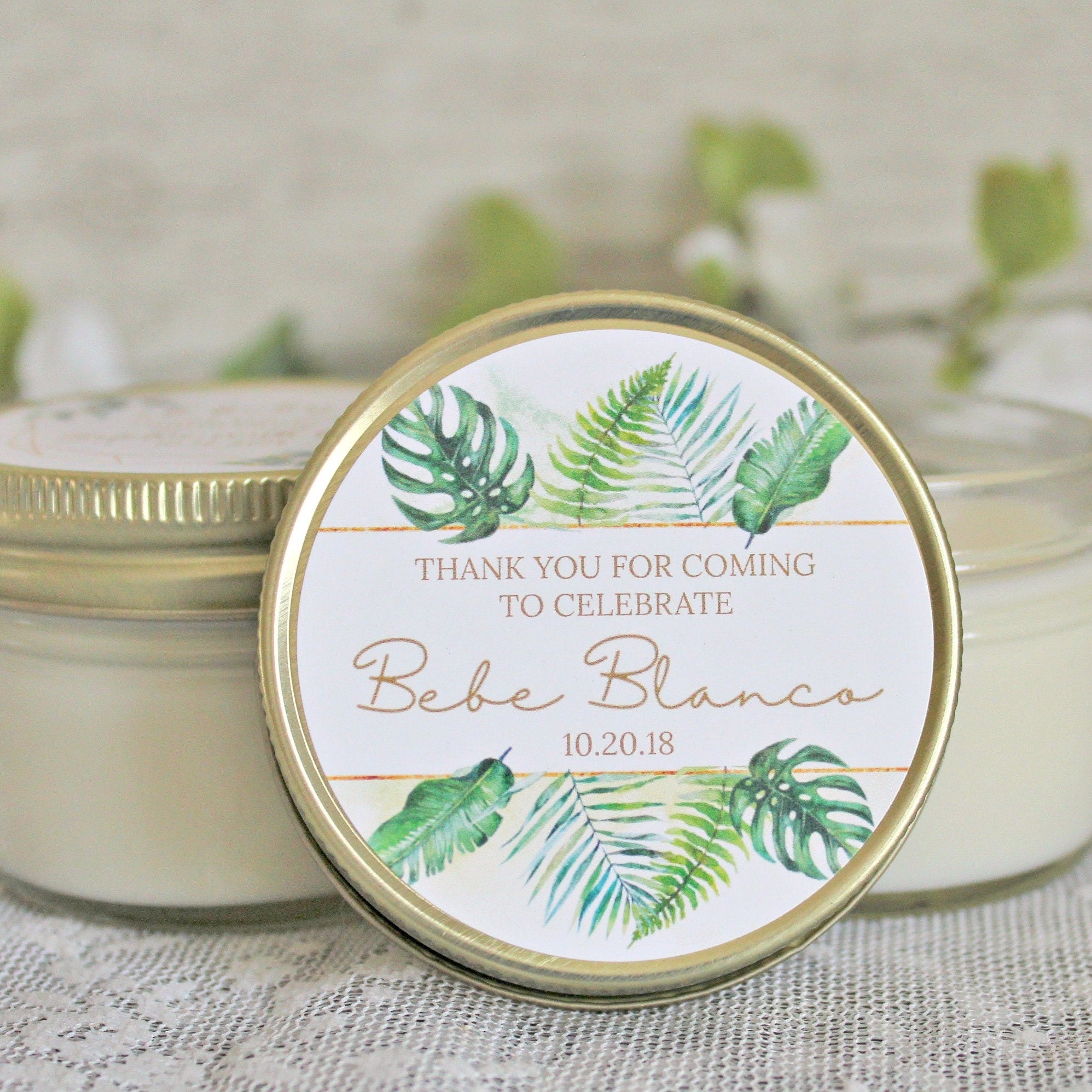 Tropical Baby Shower Favor / 4 oz Soy Candle or Sugar Scrub / Safari Baby Shower / Girl Baby Shower / Boy Baby Shower / Gender Neutral Baby