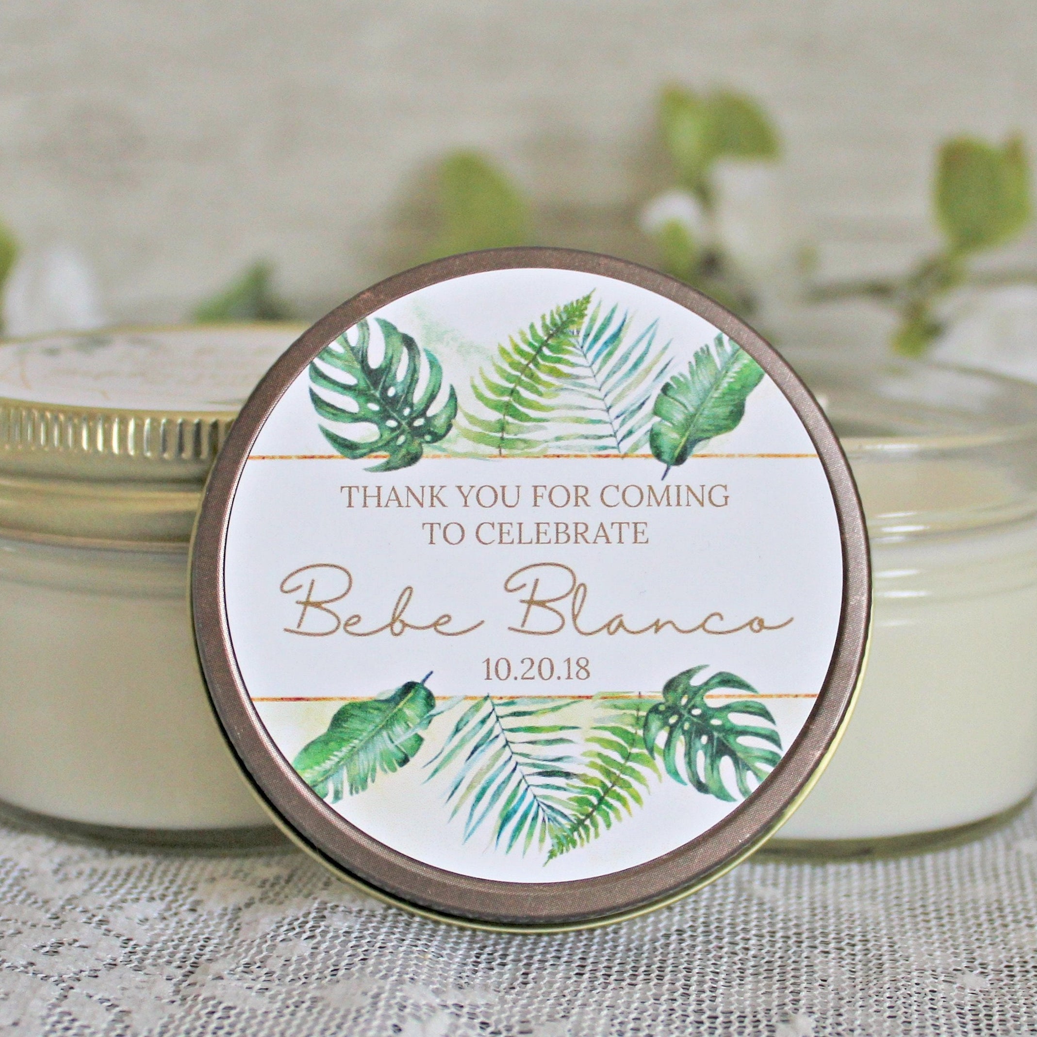 Tropical Baby Shower Favor / 4 oz Soy Candle or Sugar Scrub / Safari Baby Shower / Girl Baby Shower / Boy Baby Shower / Gender Neutral Baby