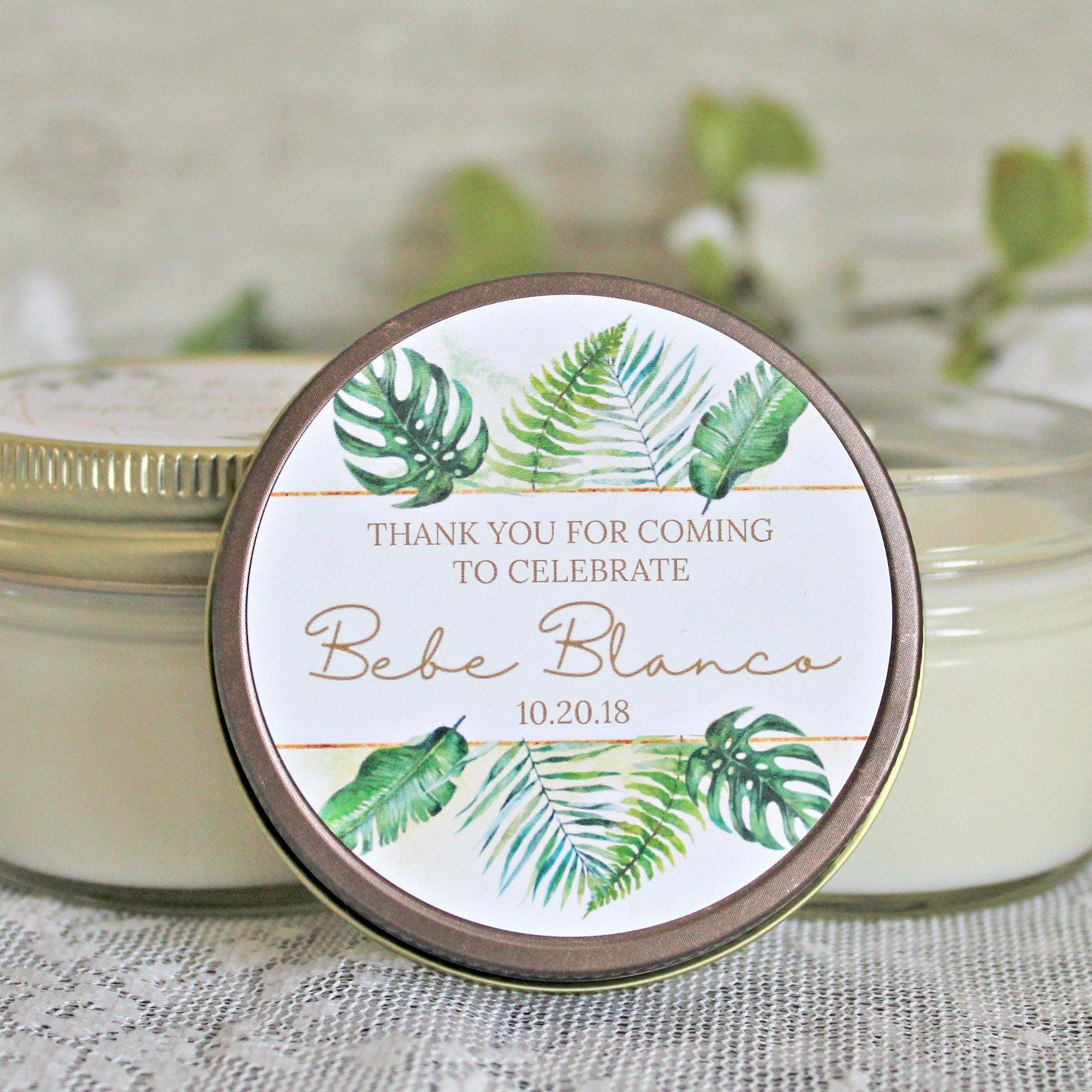 Tropical Baby Shower Favor / 4 oz Soy Candle or Sugar Scrub / Safari Baby Shower / Girl Baby Shower / Boy Baby Shower / Gender Neutral Baby
