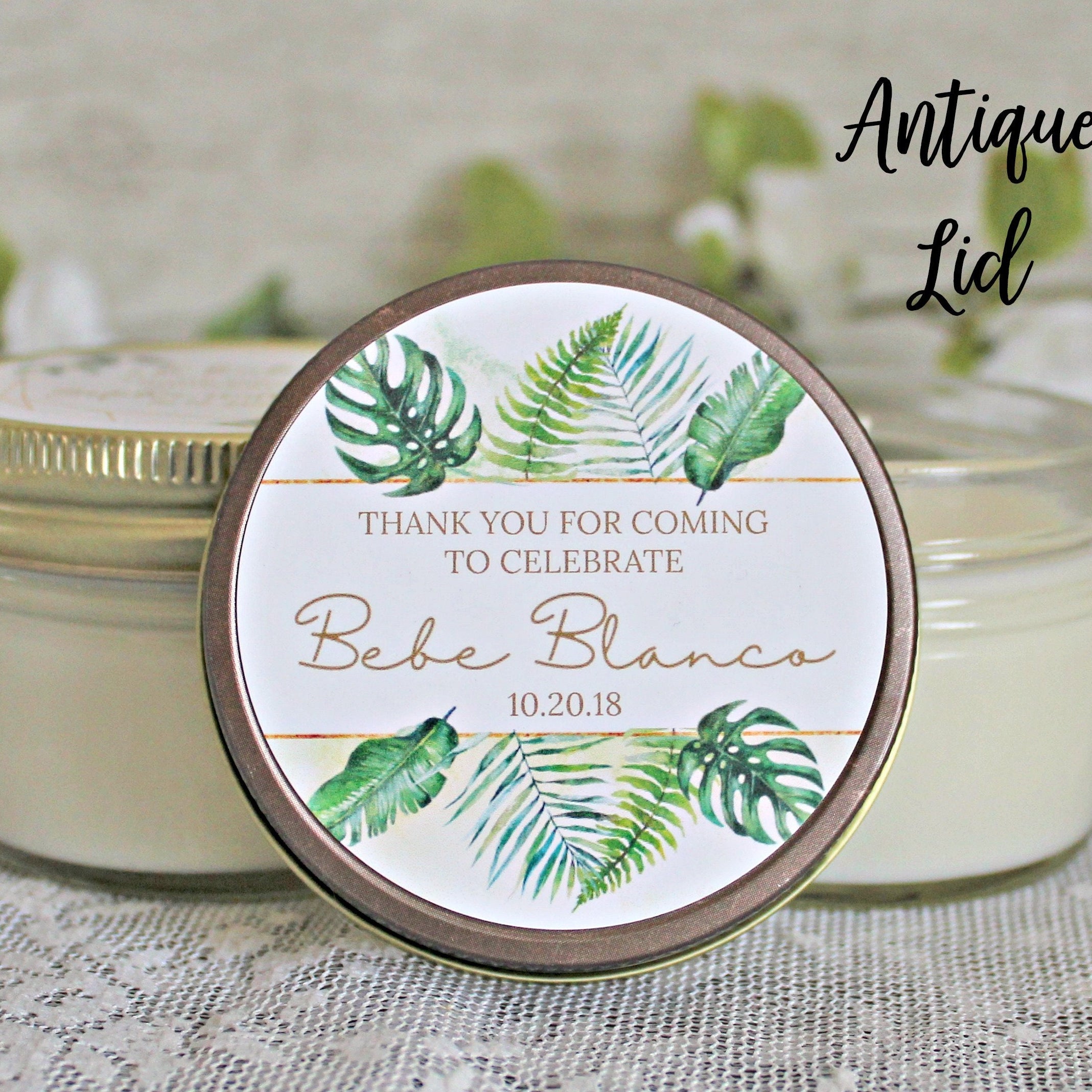 Tropical Baby Shower Favor / 4 oz Soy Candle or Sugar Scrub / Safari Baby Shower / Girl Baby Shower / Boy Baby Shower / Gender Neutral Baby