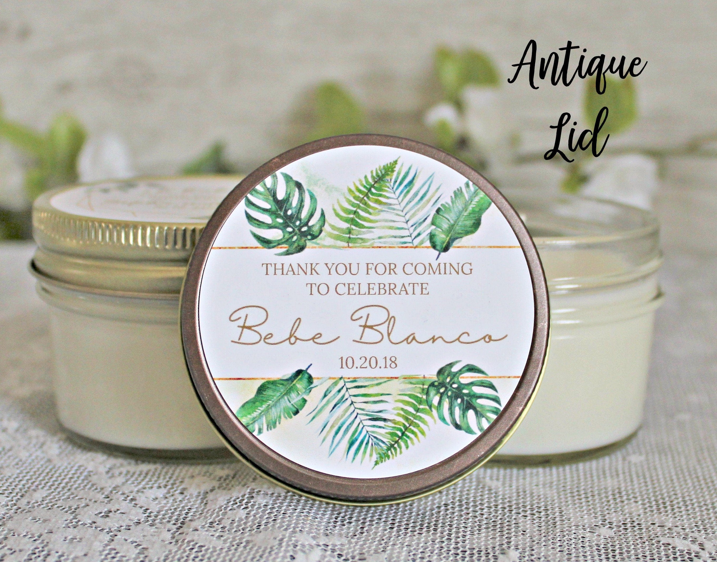 Tropical Baby Shower Favor / 4 oz Soy Candle or Sugar Scrub / Safari Baby Shower / Girl Baby Shower / Boy Baby Shower / Gender Neutral Baby