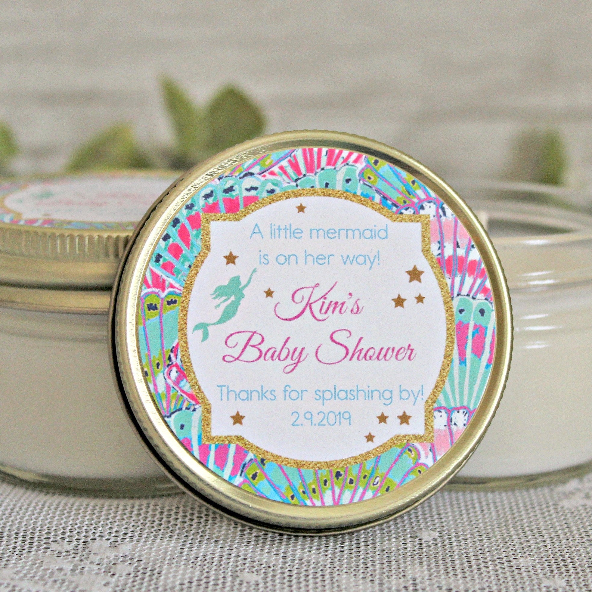Mermaid Baby Shower Favors / Personalized 4oz candle Favors / Girl Baby Shower / Mermaid Party Favor / Mermaid Birthday / Personalized Favor