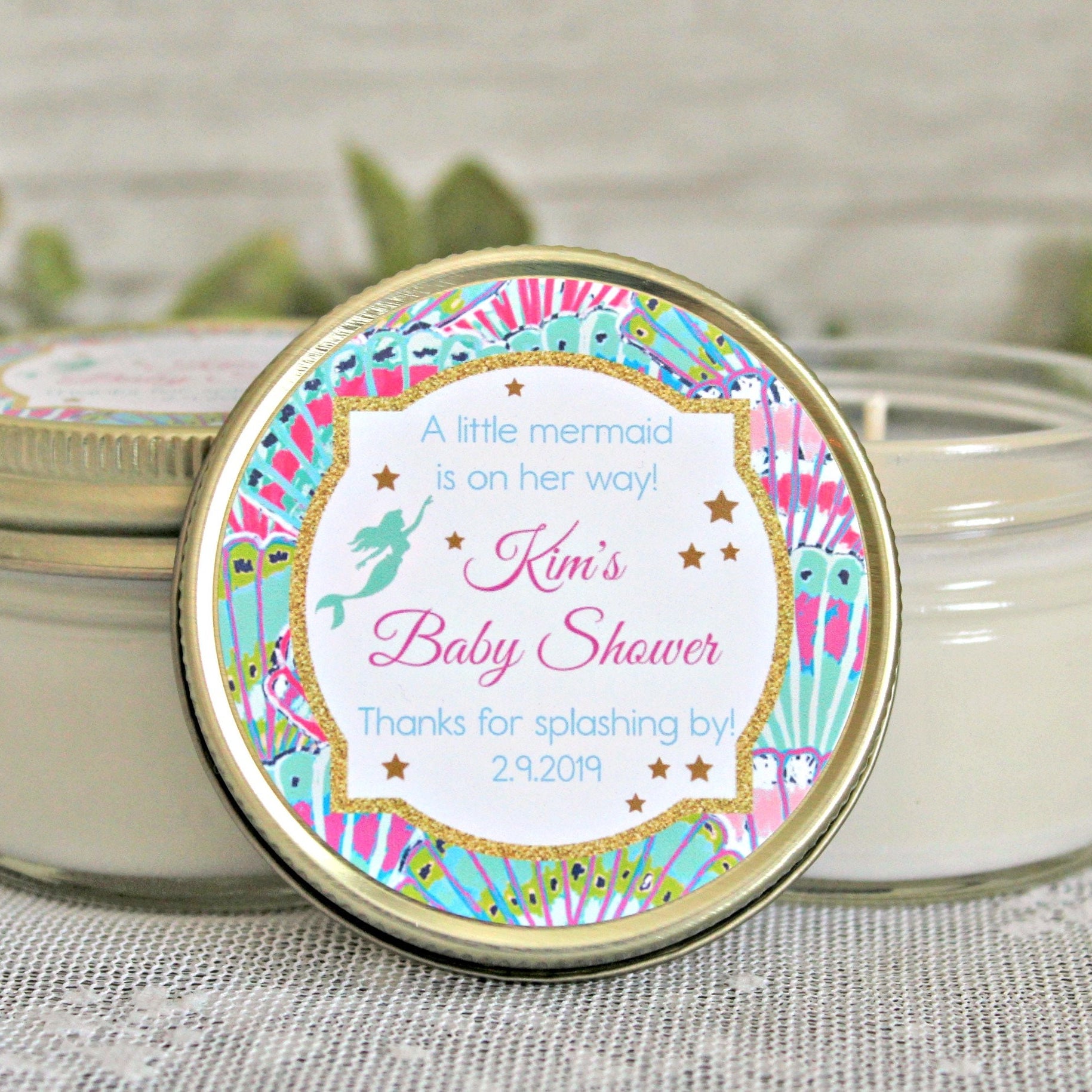 Mermaid Baby Shower Favors / Personalized 4oz candle Favors / Girl Baby Shower / Mermaid Party Favor / Mermaid Birthday / Personalized Favor