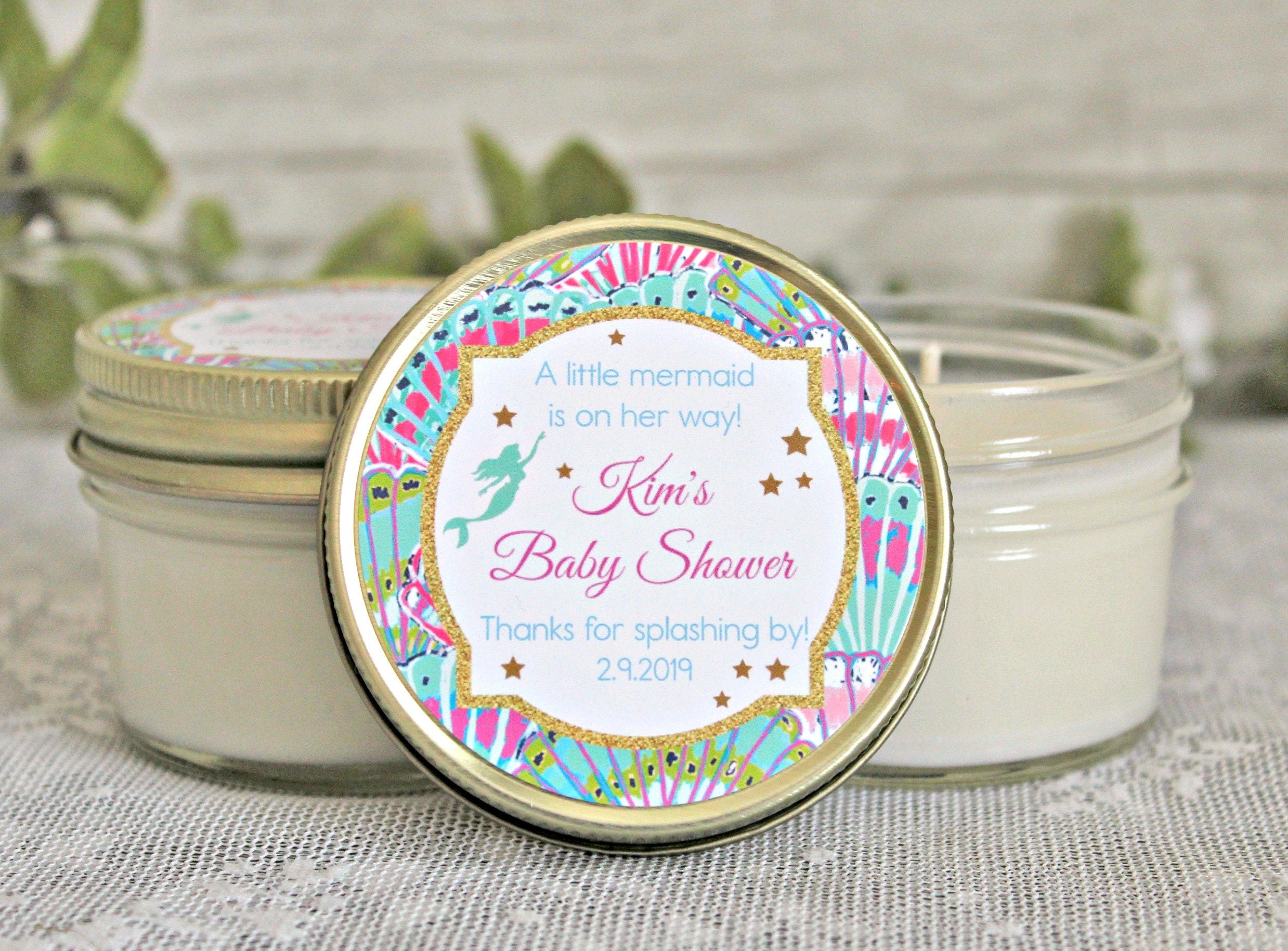 Mermaid Baby Shower Favors / Personalized 4oz candle Favors / Girl Baby Shower / Mermaid Party Favor / Mermaid Birthday / Personalized Favor