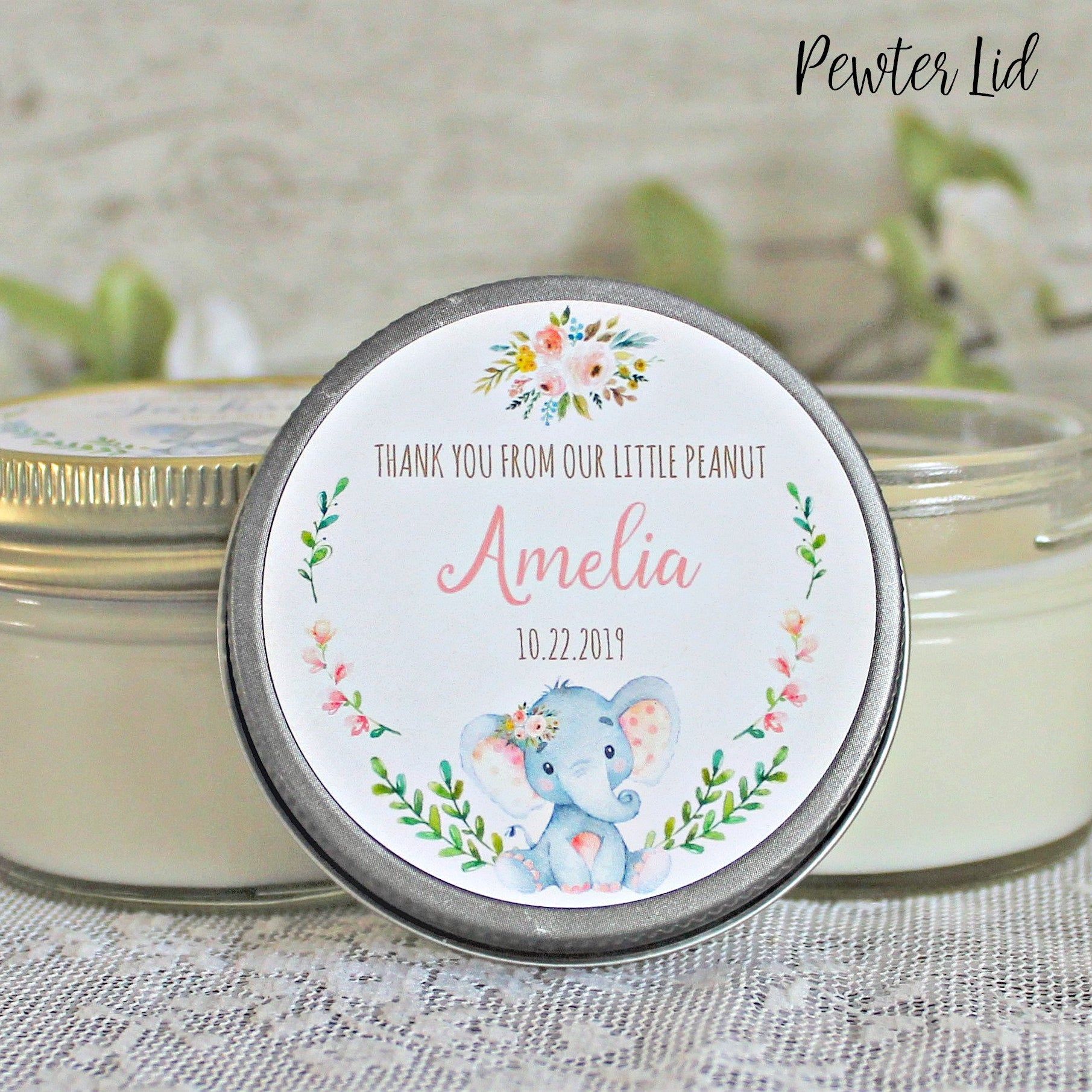 Elephant Baby Shower Favor / Personalized 4 oz candle Favors / Girl Baby Shower / Baby Shower Boy / Safari Baby Shower / Personalized Favors