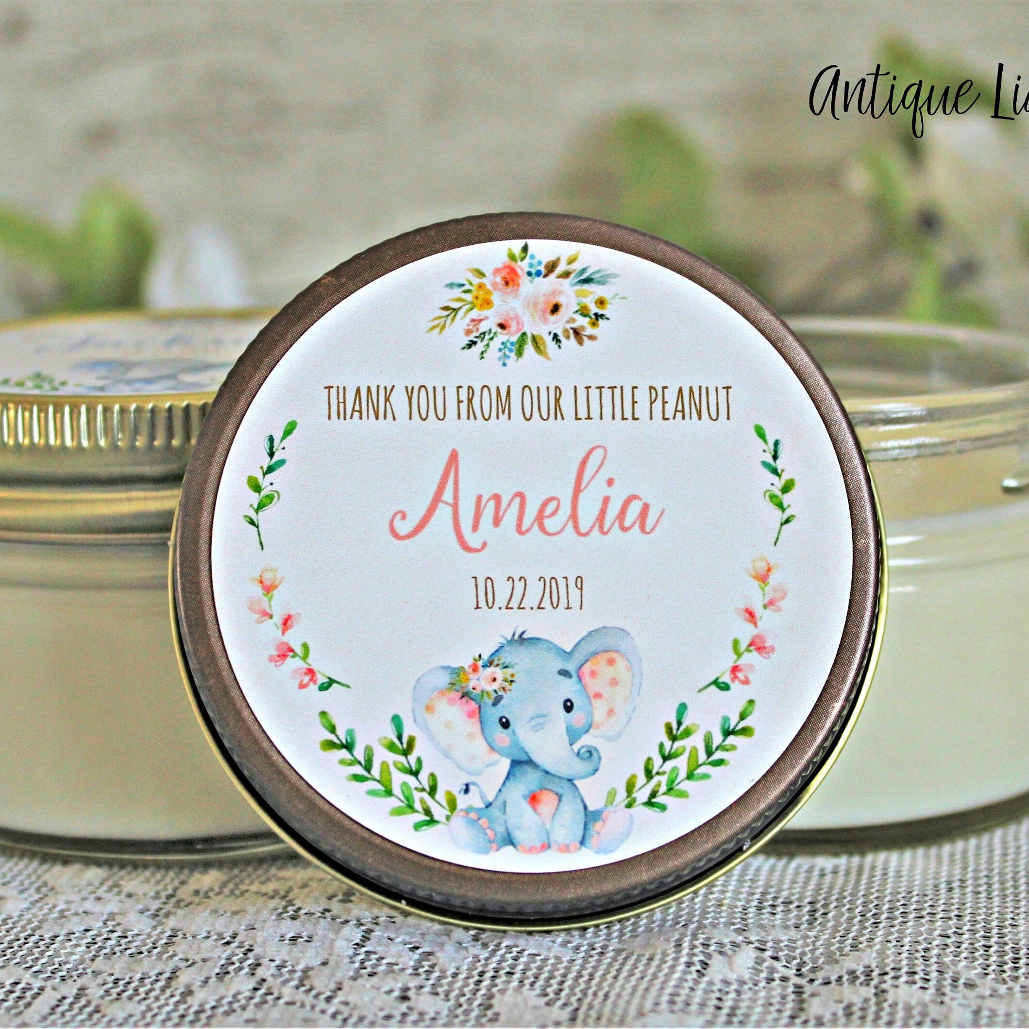 Elephant Baby Shower Favor / Personalized 4 oz candle Favors / Girl Baby Shower / Baby Shower Boy / Safari Baby Shower / Personalized Favors